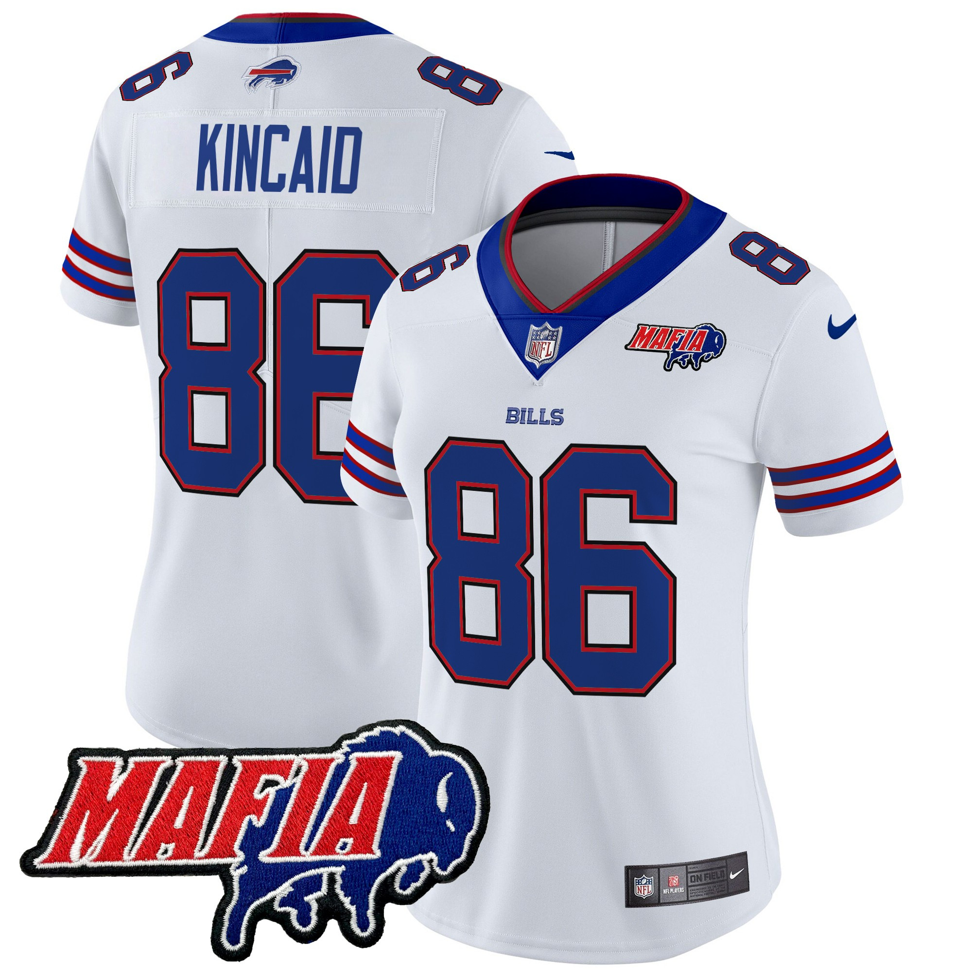 Women's Dalton Kincaid Buffalo Bills 2024 Buffalo Bills Mafia Patch Vapor Limited White Jersey - All Stitched