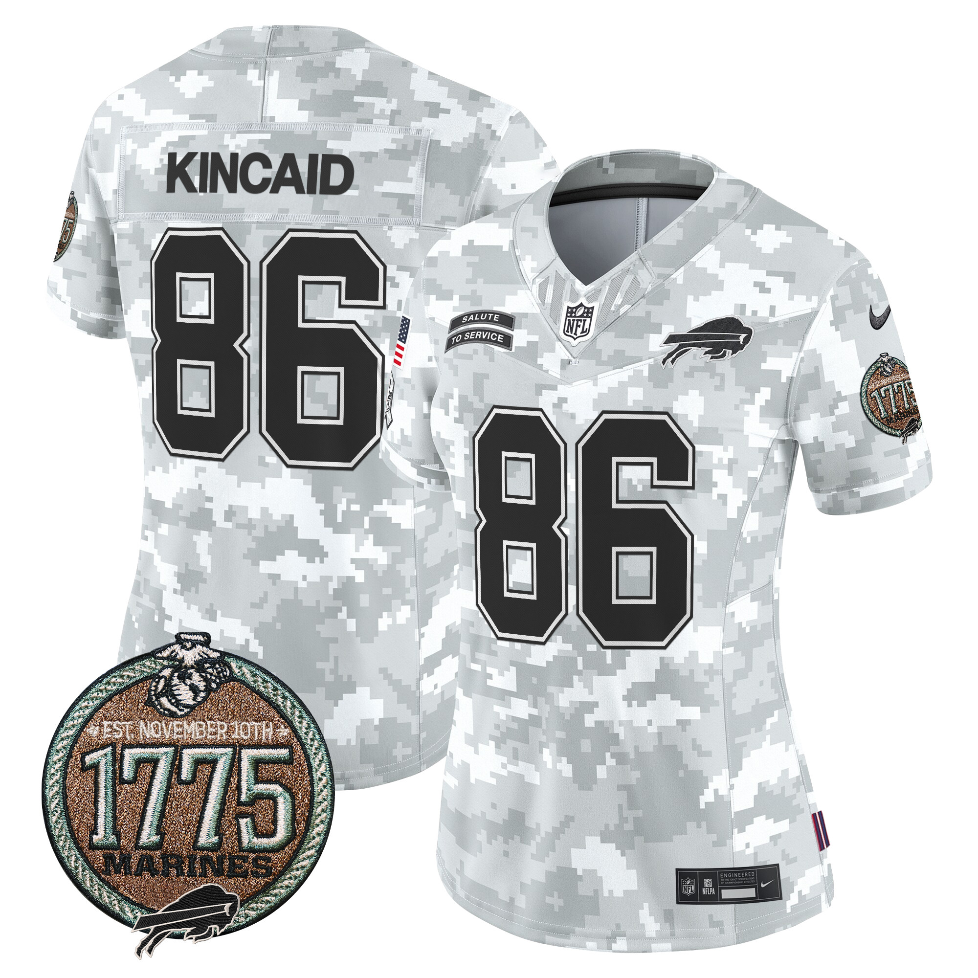 Women's Dalton Kincaid Buffalo Bills 2024 Salute to Service Establishment Year Patch Vapor Limited Marines Jersey - All Stitched