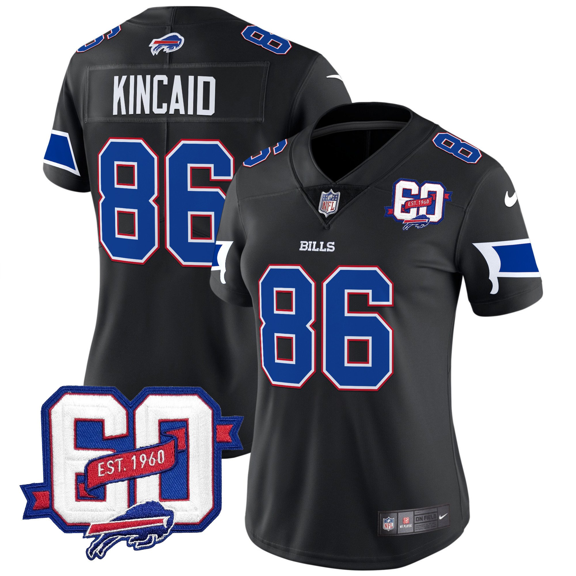 Women's Dalton Kincaid Buffalo Bills 60th Anniversary Patch Vapor Limited Black Jersey - All Stitched