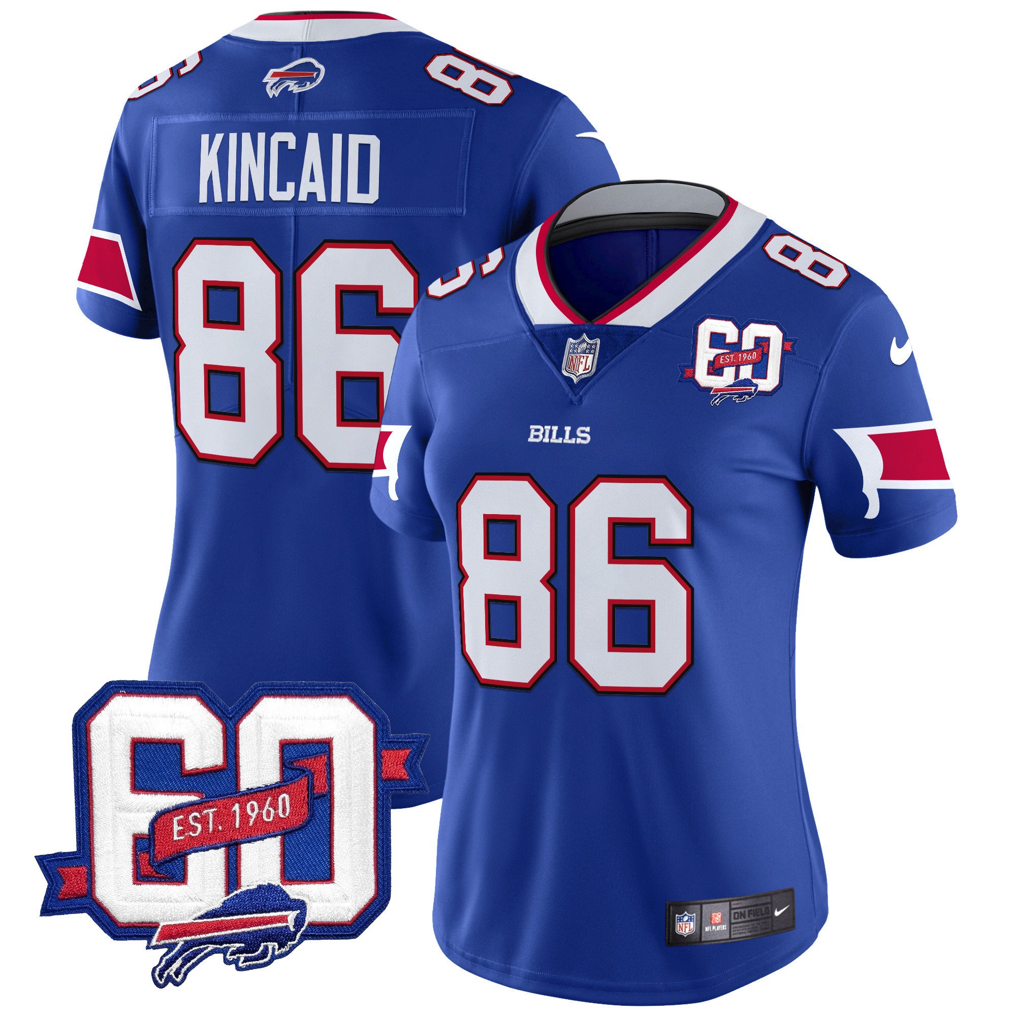 Women's Dalton Kincaid Buffalo Bills 60th Anniversary Patch Vapor Limited Royal Jersey - All Stitched