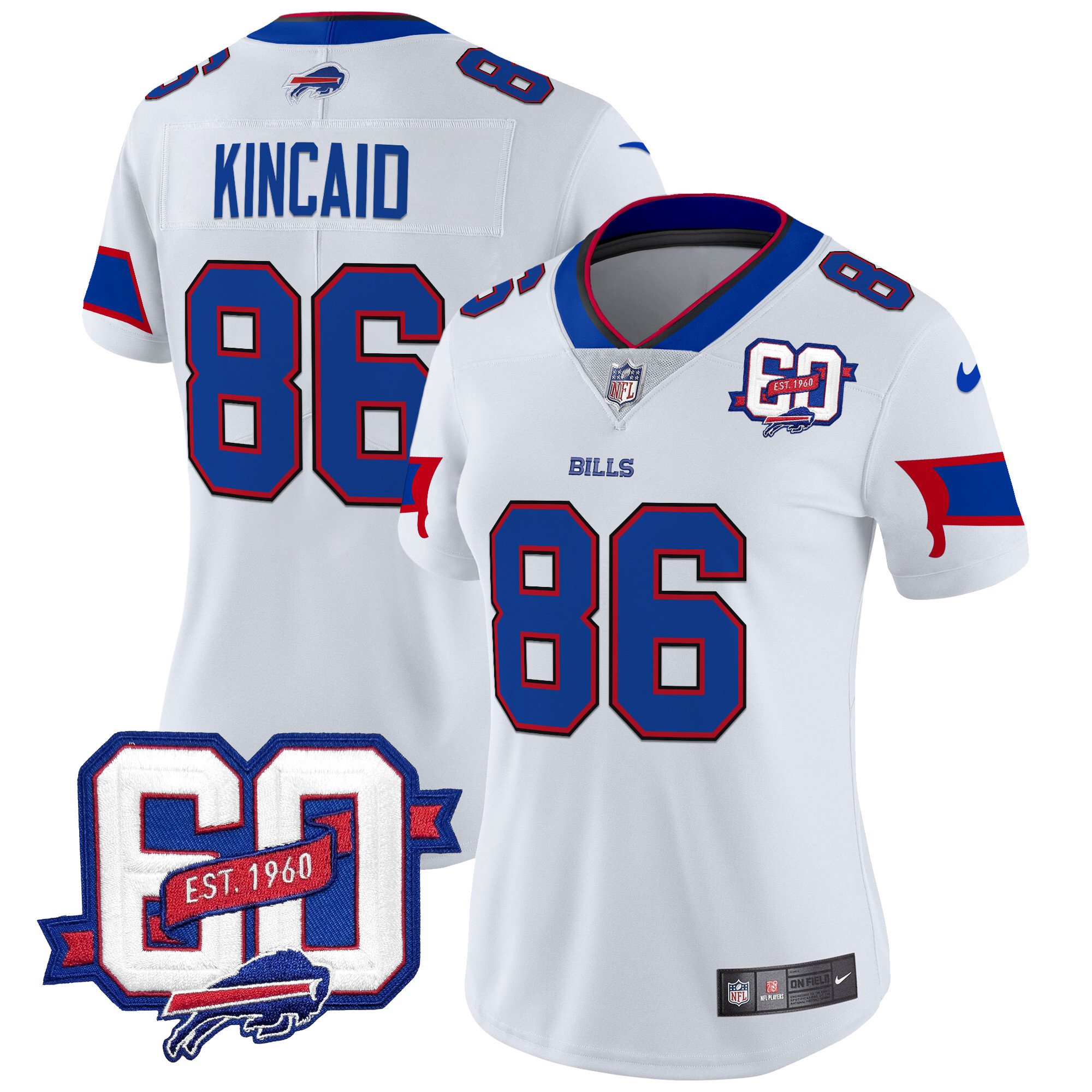 Women's Dalton Kincaid Buffalo Bills 60th Anniversary Patch Vapor Limited White Jersey - All Stitched