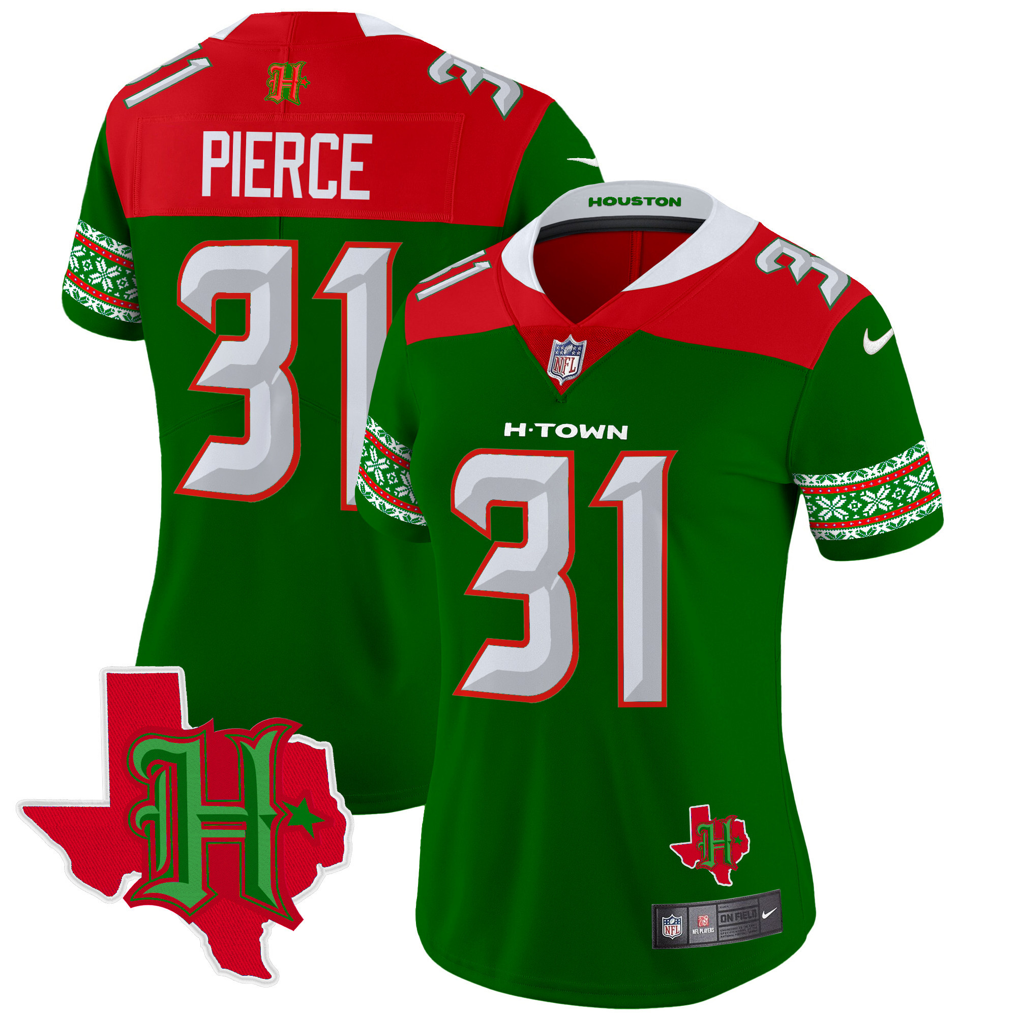 Women's Dameon Pierce Houston Texans 2024 Christmas Vapor Limited Green Jersey - All Stitched