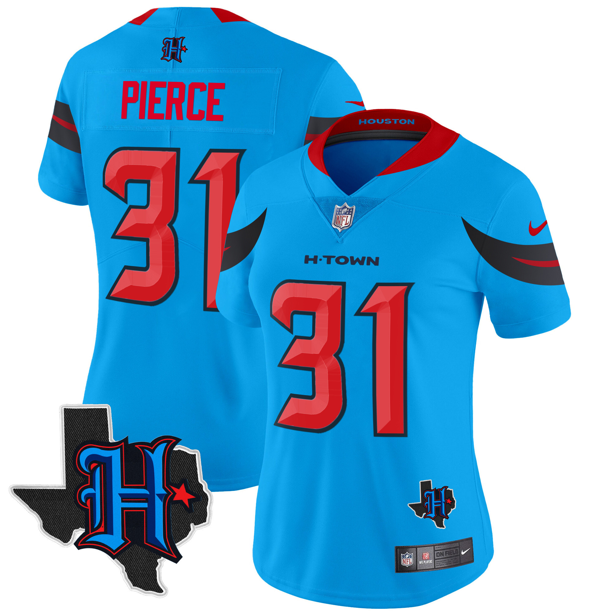 Women's Dameon Pierce Houston Texans 2024 Texas Patch Vapor Limited Blue Jersey V3 - All Stitched