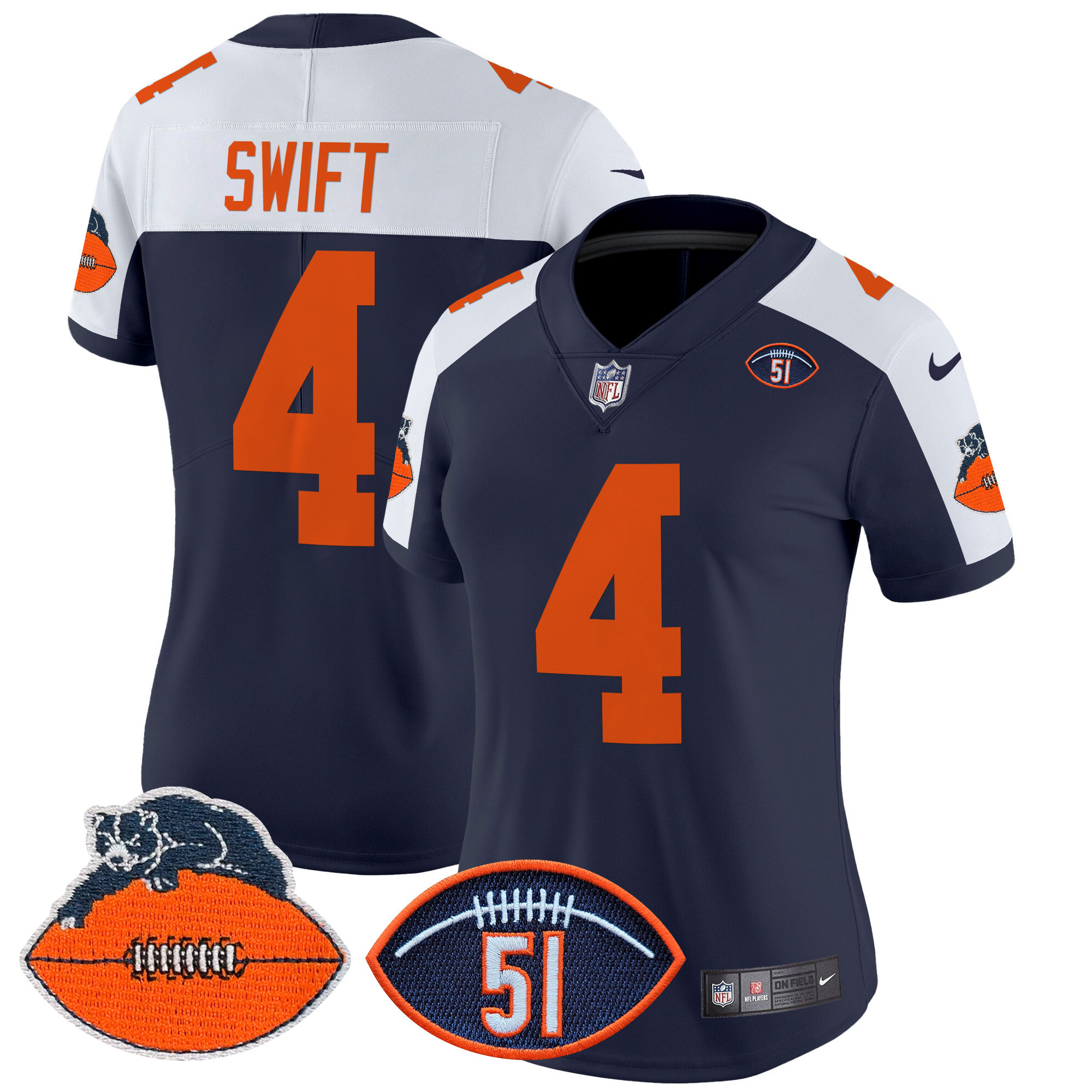 Women's D'Andre Swift Chicago Bears Dick Butkus Patch Throwback Vapor Limited Navy Alternate Jersey - All Stitched