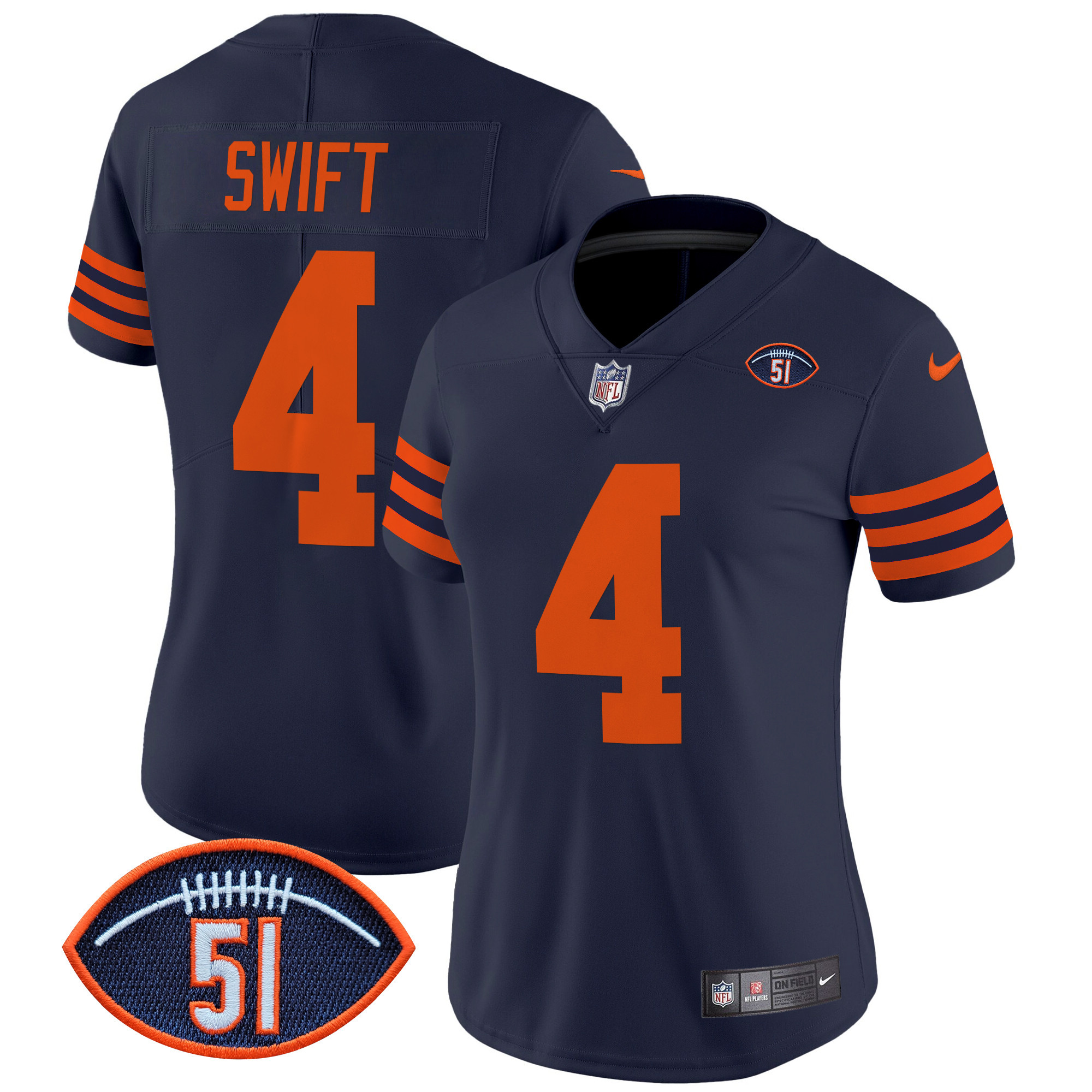 Women's D'Andre Swift Chicago Bears Dick Butkus Patch Throwback Vapor Limited Navy Jersey - All Stitched
