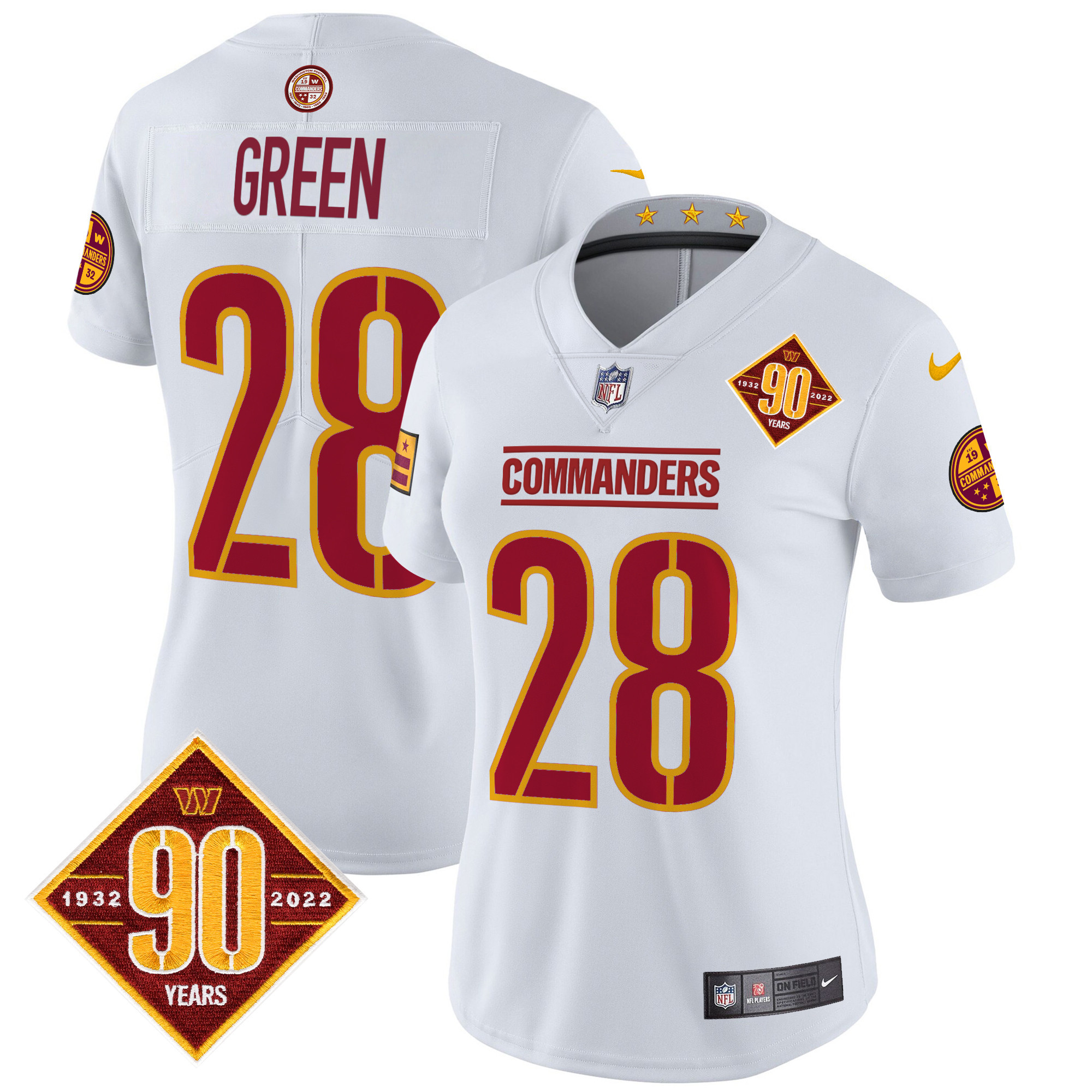 Women's Darrell Green Washington Commanders 90th Anniversary Patch Vapor Limited White Jersey - All Stitched