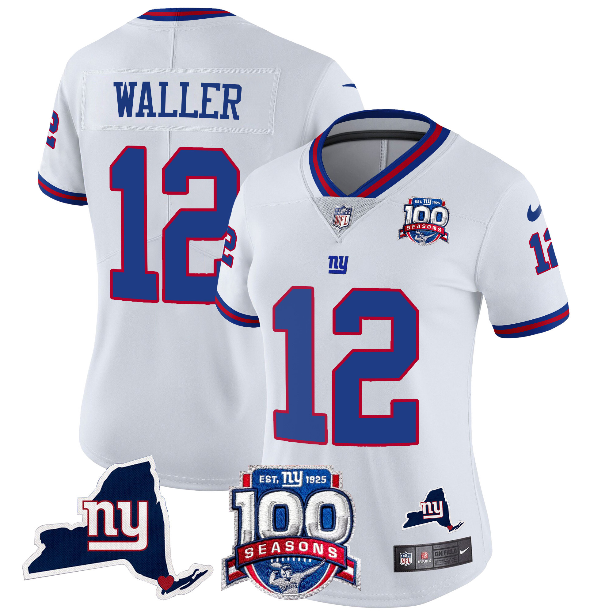 Women's Darren Waller New York Giants 100th Season & State Patch Vapor Limited White Jersey - All Stitched