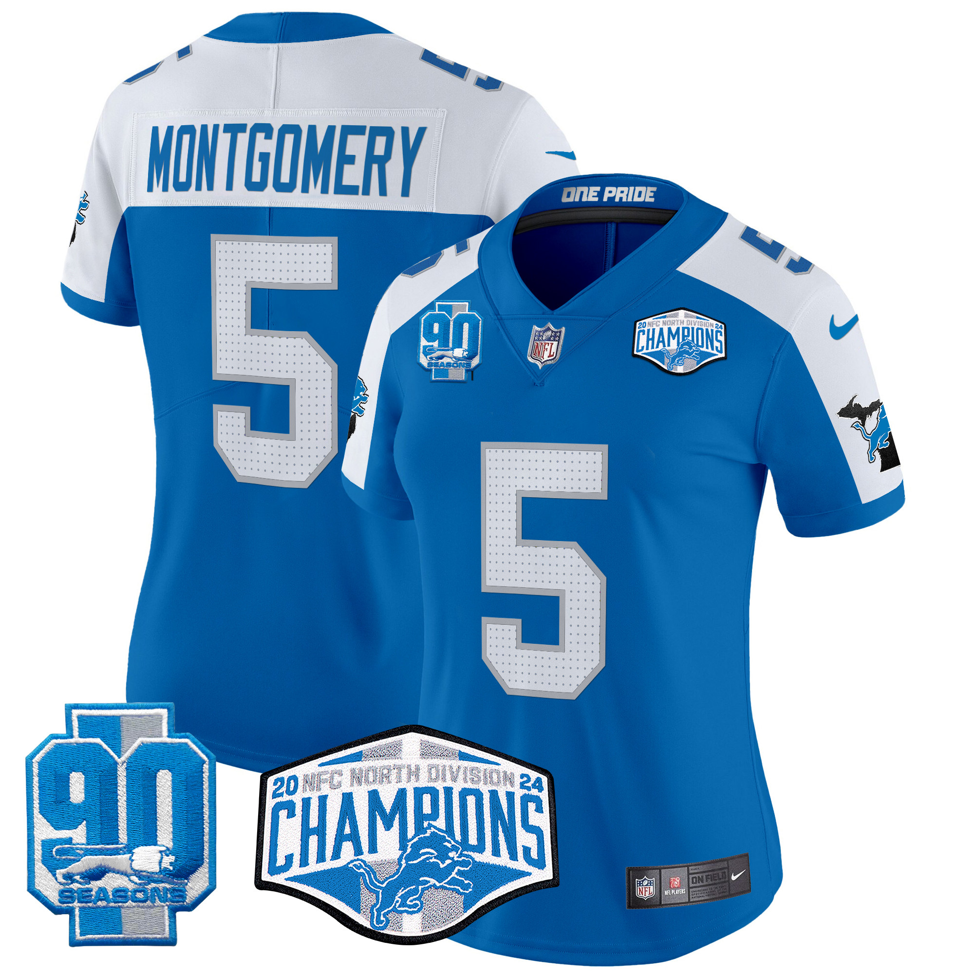 Women's David Montgomery Detroit Lions 2024 NFC North Division Champions Patch Vapor Limited Blue Alternate Jersey - All Stitched