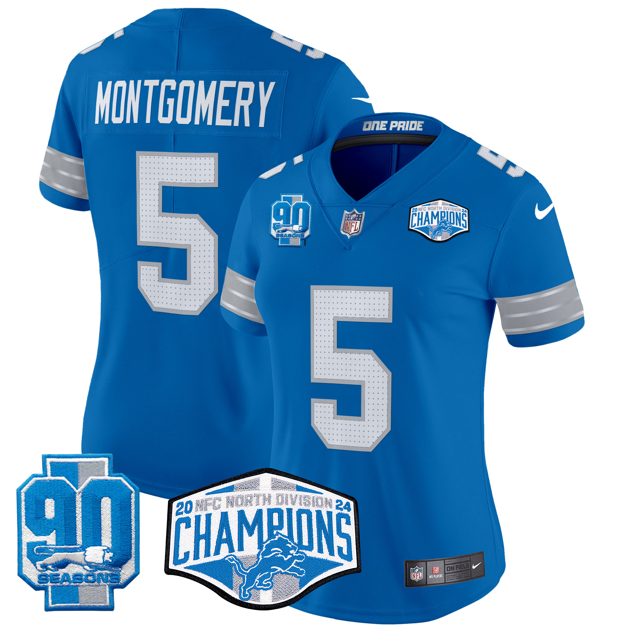 Women's David Montgomery Detroit Lions 2024 NFC North Division Champions Patch Vapor Limited Blue Jersey - All Stitched