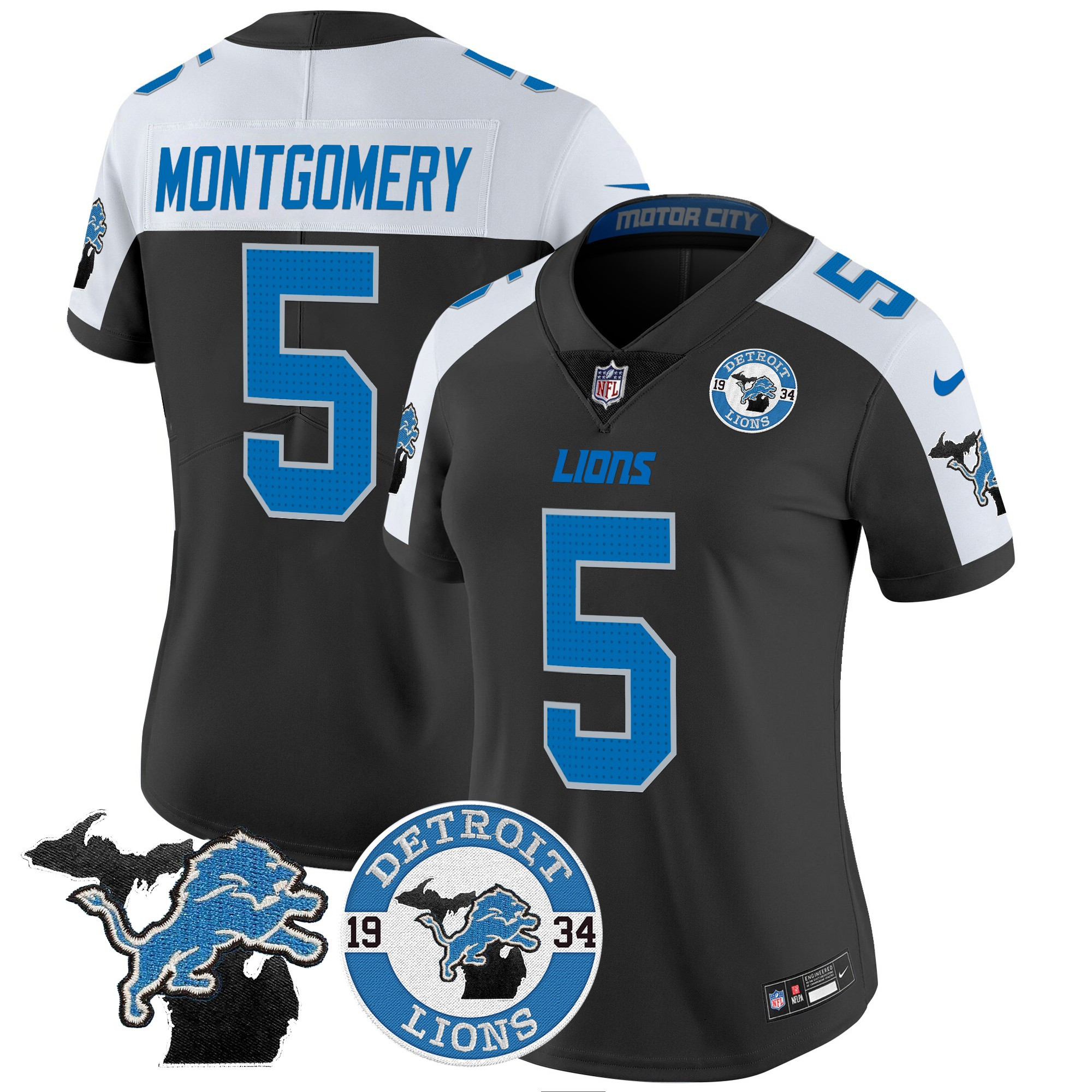 Women's David Montgomery Detroit Lions 2024 Vapor Limited Black Alternate Jersey - All Stitched