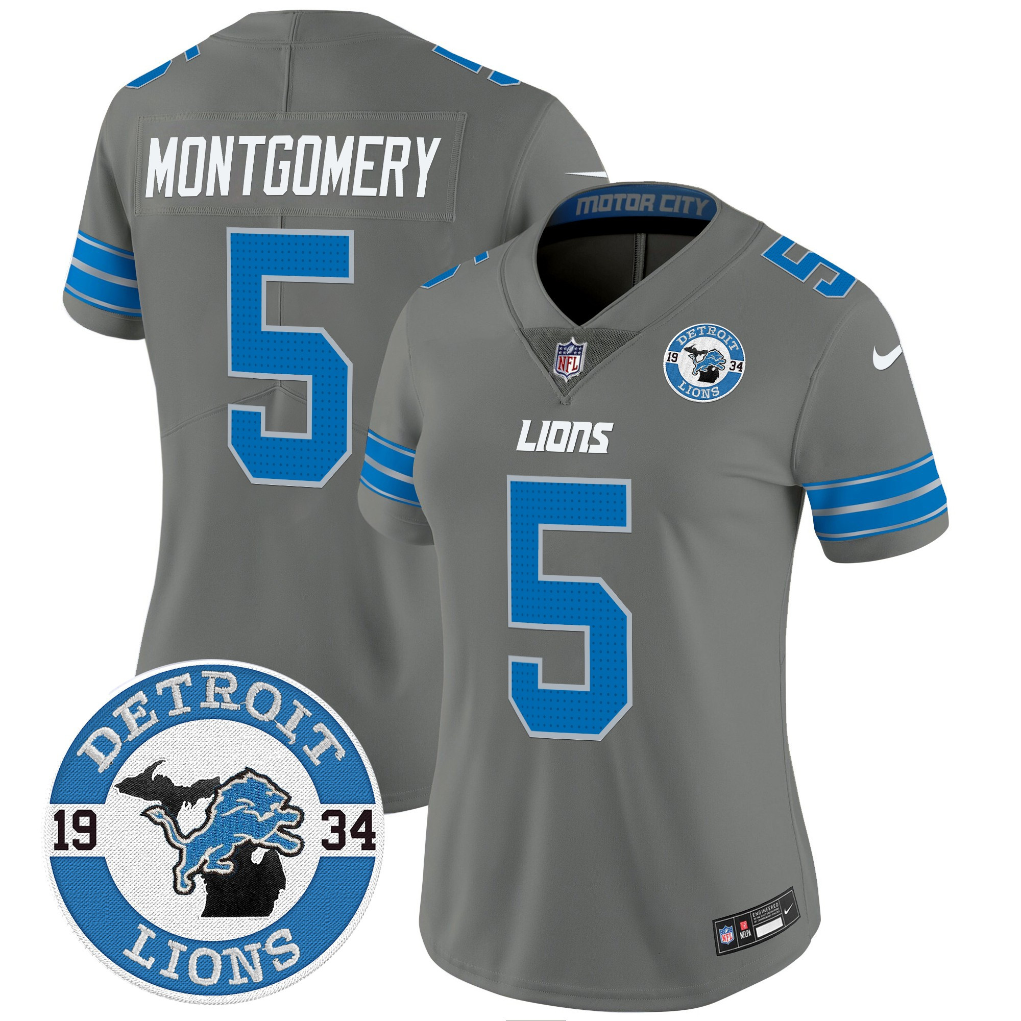 Women's David Montgomery Detroit Lions 2024 Vapor Limited Gray Jersey - All Stitched