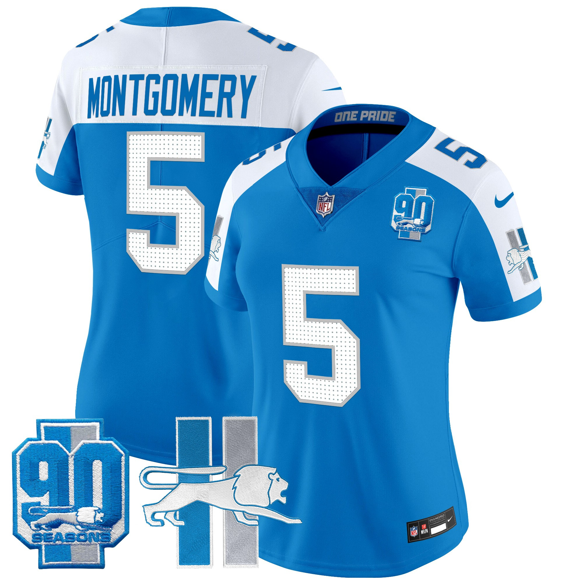 Women's David Montgomery Detroit Lions Throwback 90th Year Patch Vapor Limited Blue Alternate Jersey - All Stitched