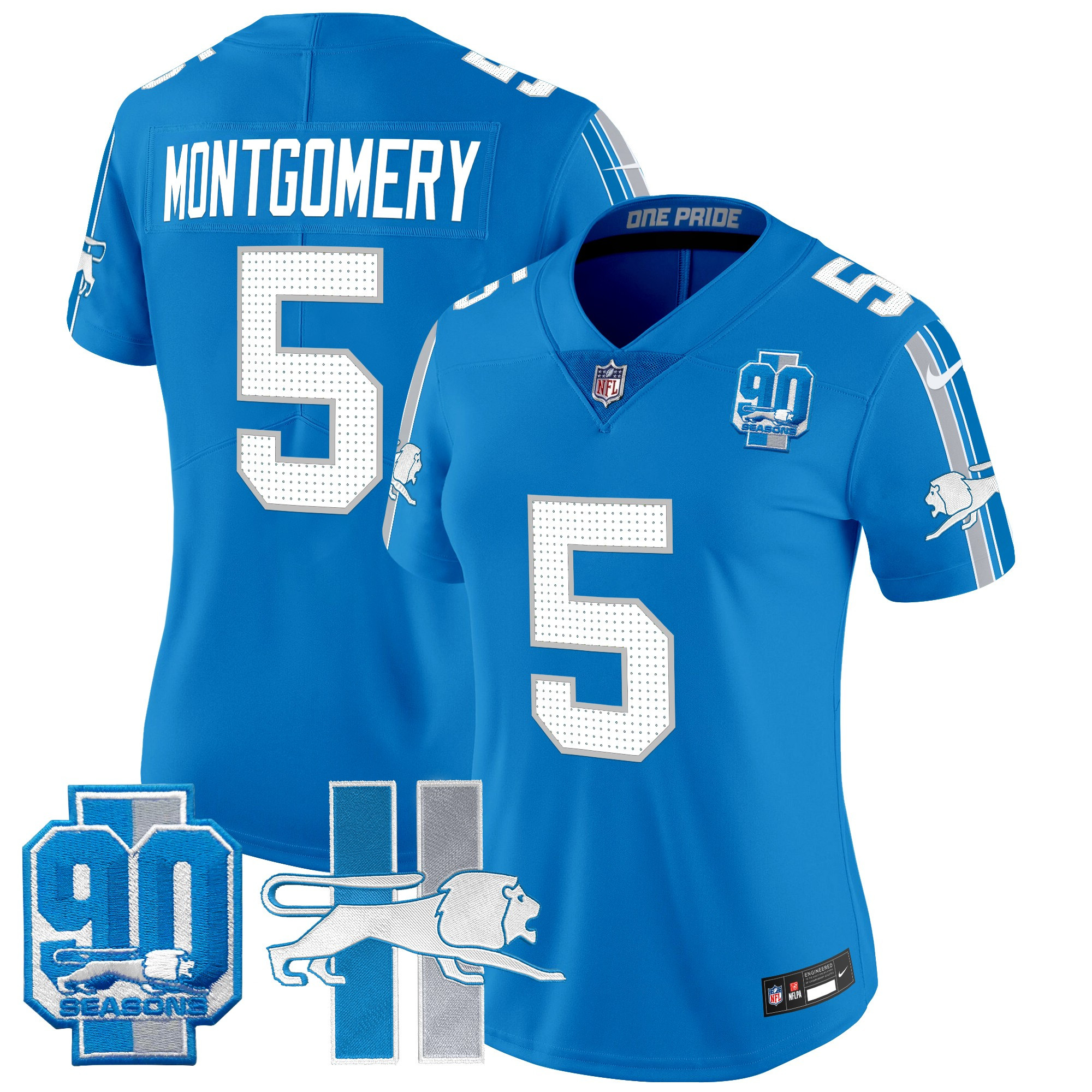 Women's David Montgomery Detroit Lions Throwback 90th Year Patch Vapor Limited Blue Jersey - All Stitched