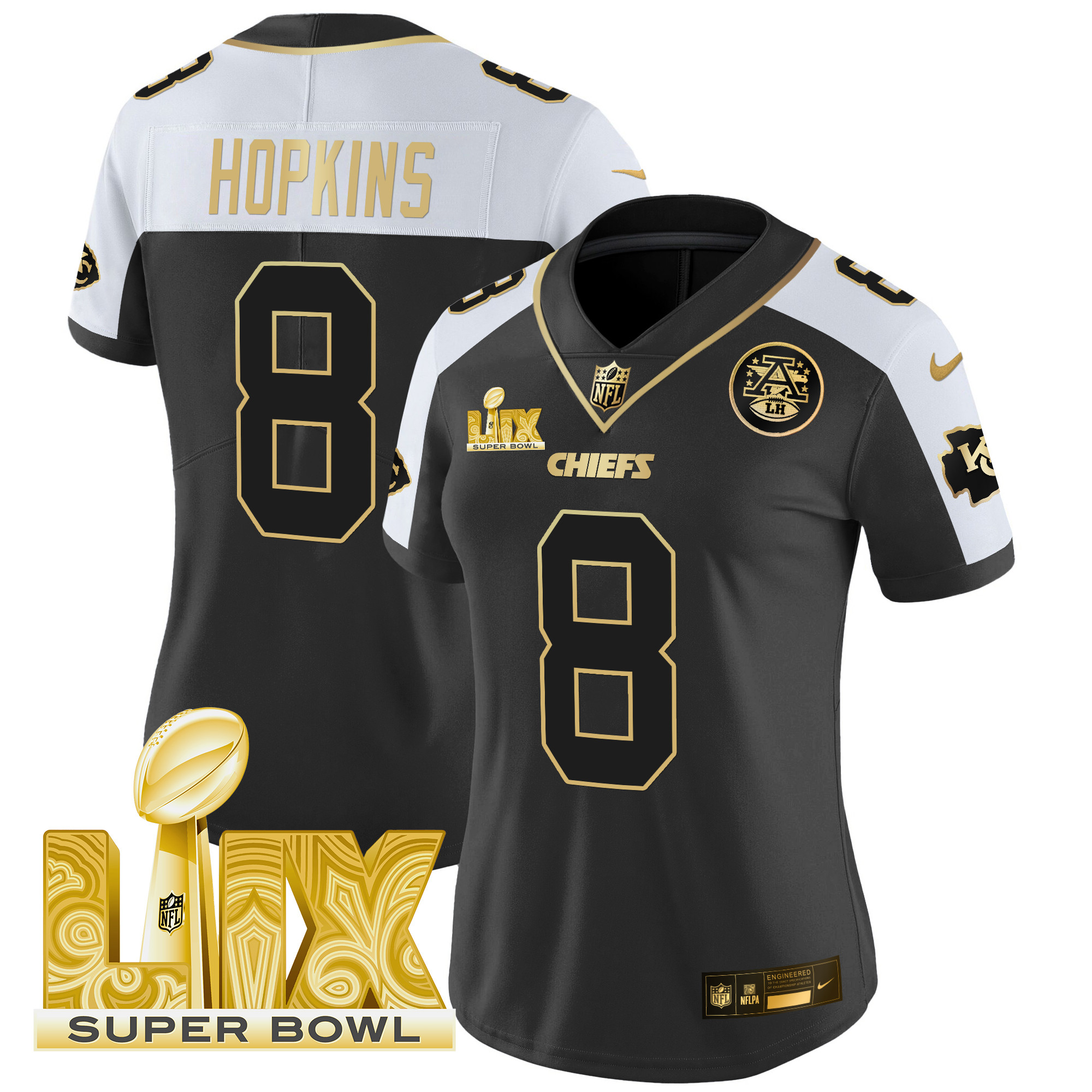 Women's DeAndre Hopkins Kansas City Chiefs Super Bowl LIX Patch Gold Vapor Limited Alternate Jersey - All Stitched