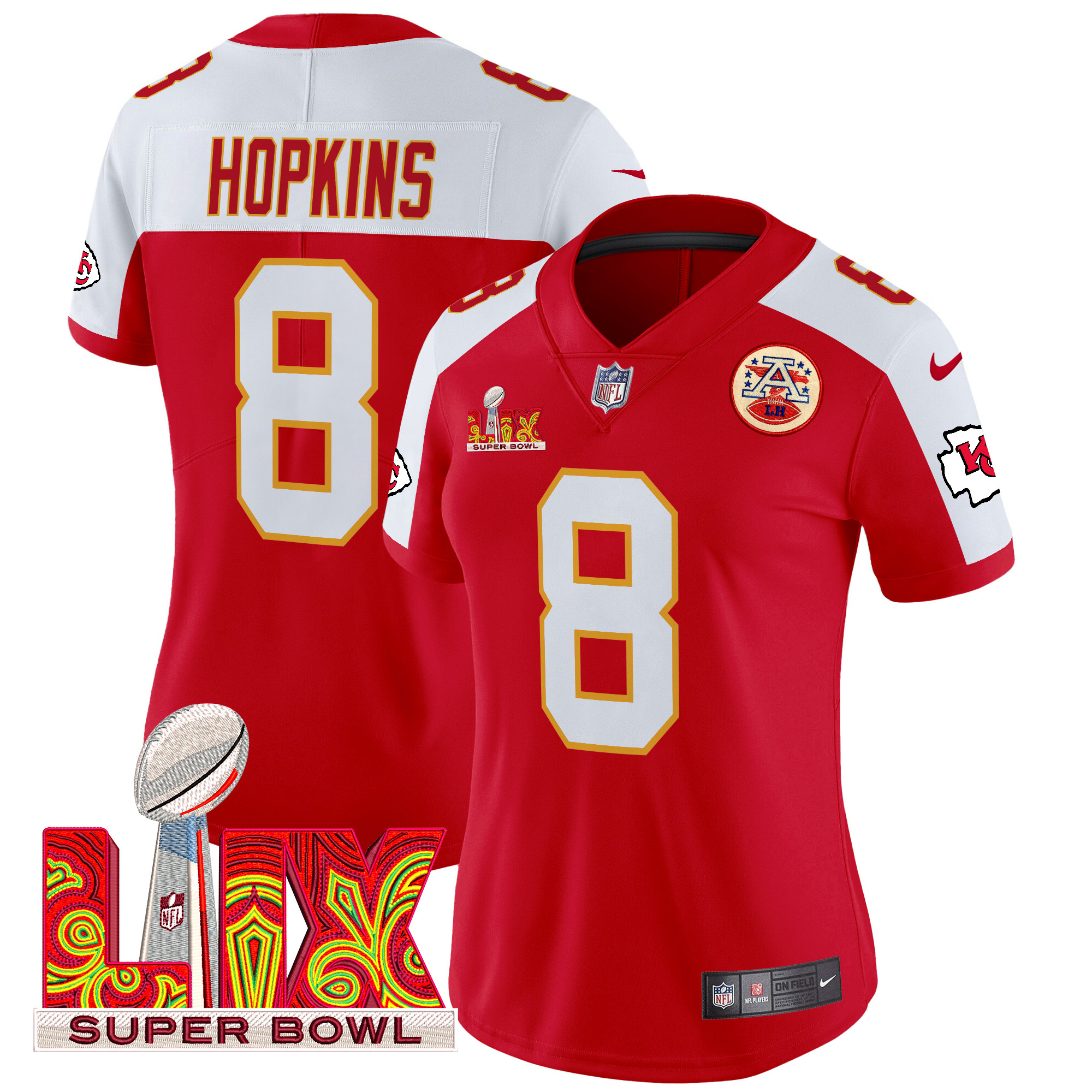Women's DeAndre Hopkins Kansas City Chiefs Super Bowl LIX Patch Vapor Limited Red Alternate Jersey - All Stitched