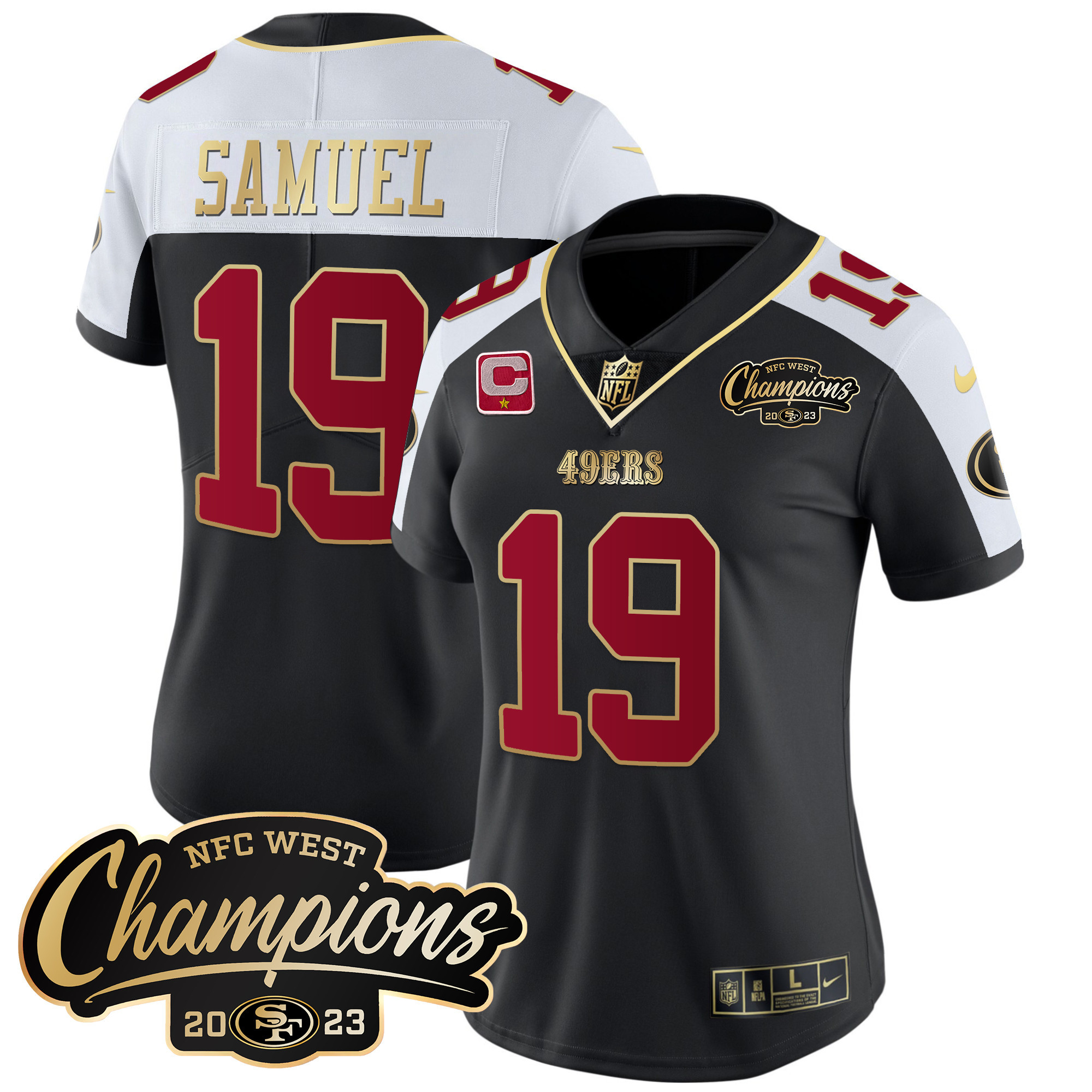 Women's Deebo Samuel San Francisco 49ers 2023 NFC West Champions Patch Vapor Black Alternate Jersey - All Stitched