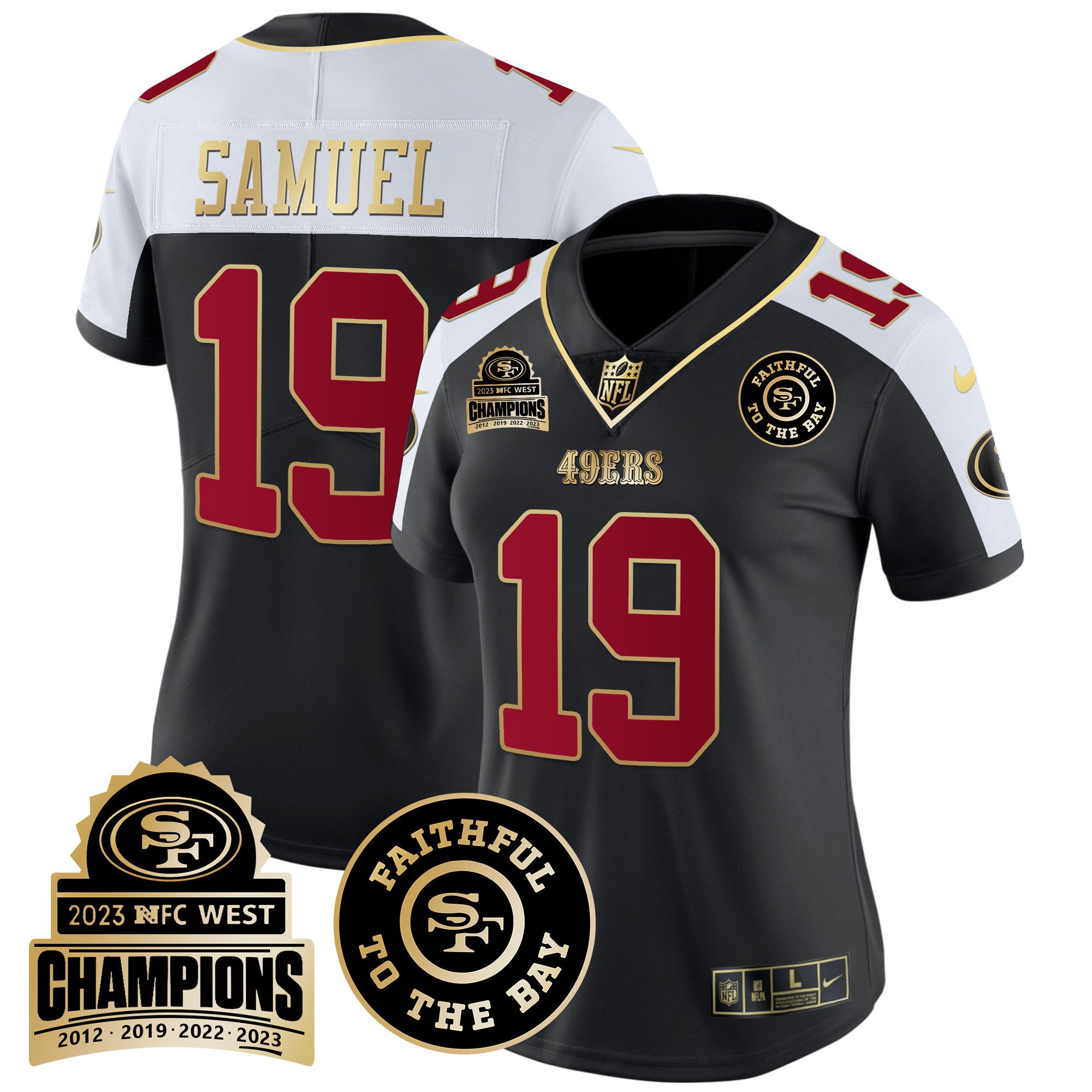 Women's Deebo Samuel San Francisco 49ers 2023 NFC West Champions Patch Vapor Black Alternate Jersey V3 - All Stitched