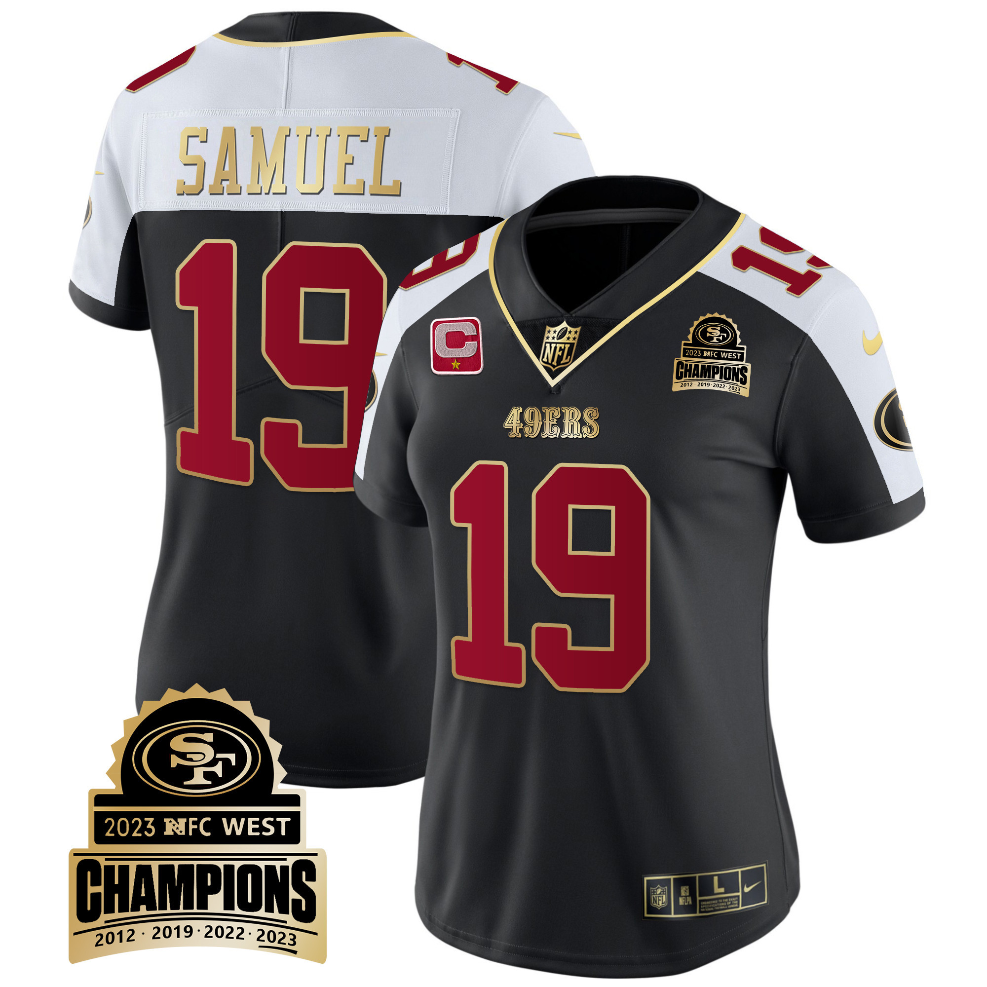 Women's Deebo Samuel San Francisco 49ers 2023 NFC West Champions Patch Vapor Black Alternate Jersey V4 - All Stitched