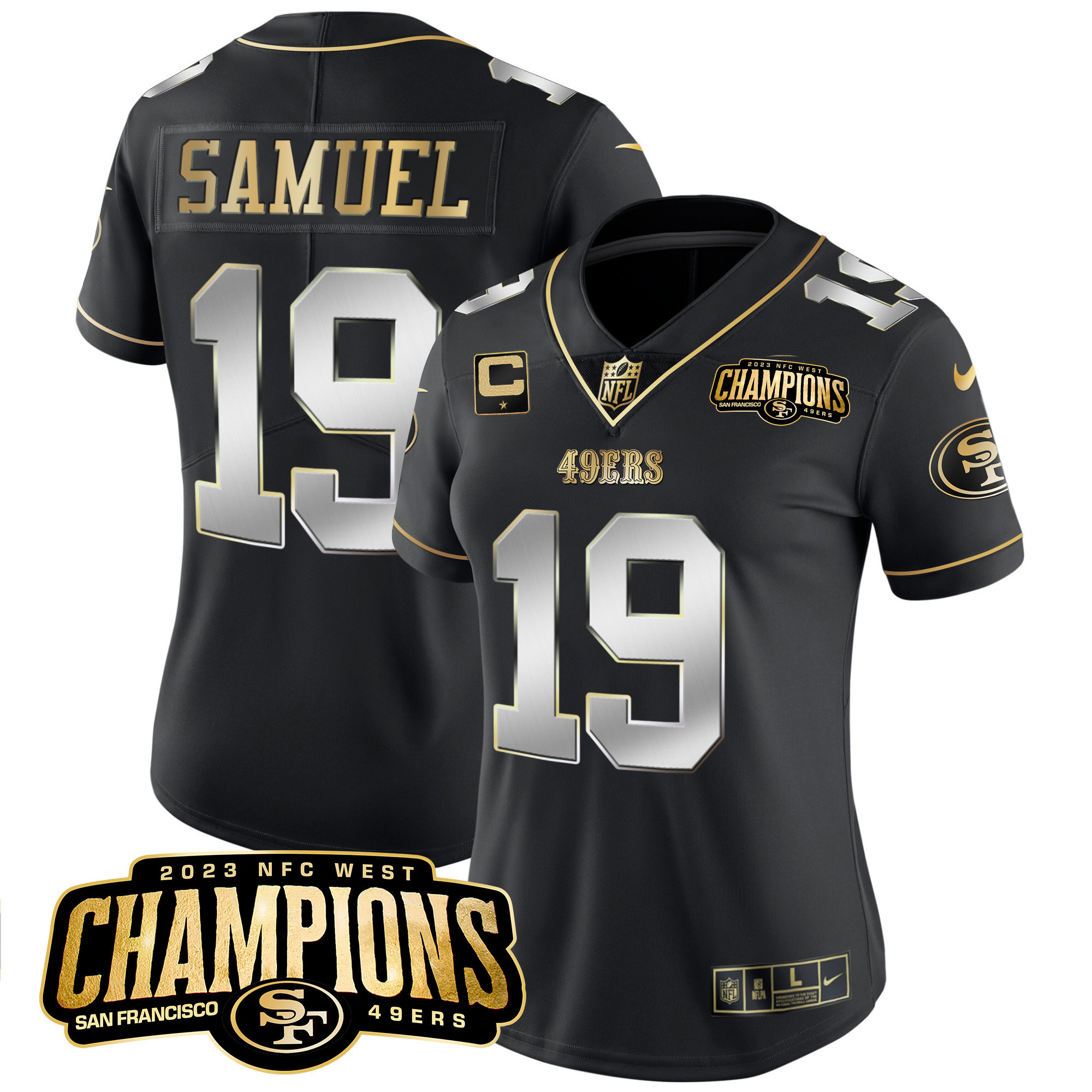 Women's Deebo Samuel San Francisco 49ers 2023 NFC West Champions Patch Vapor Black Limited Jersey V2 - All Stitched