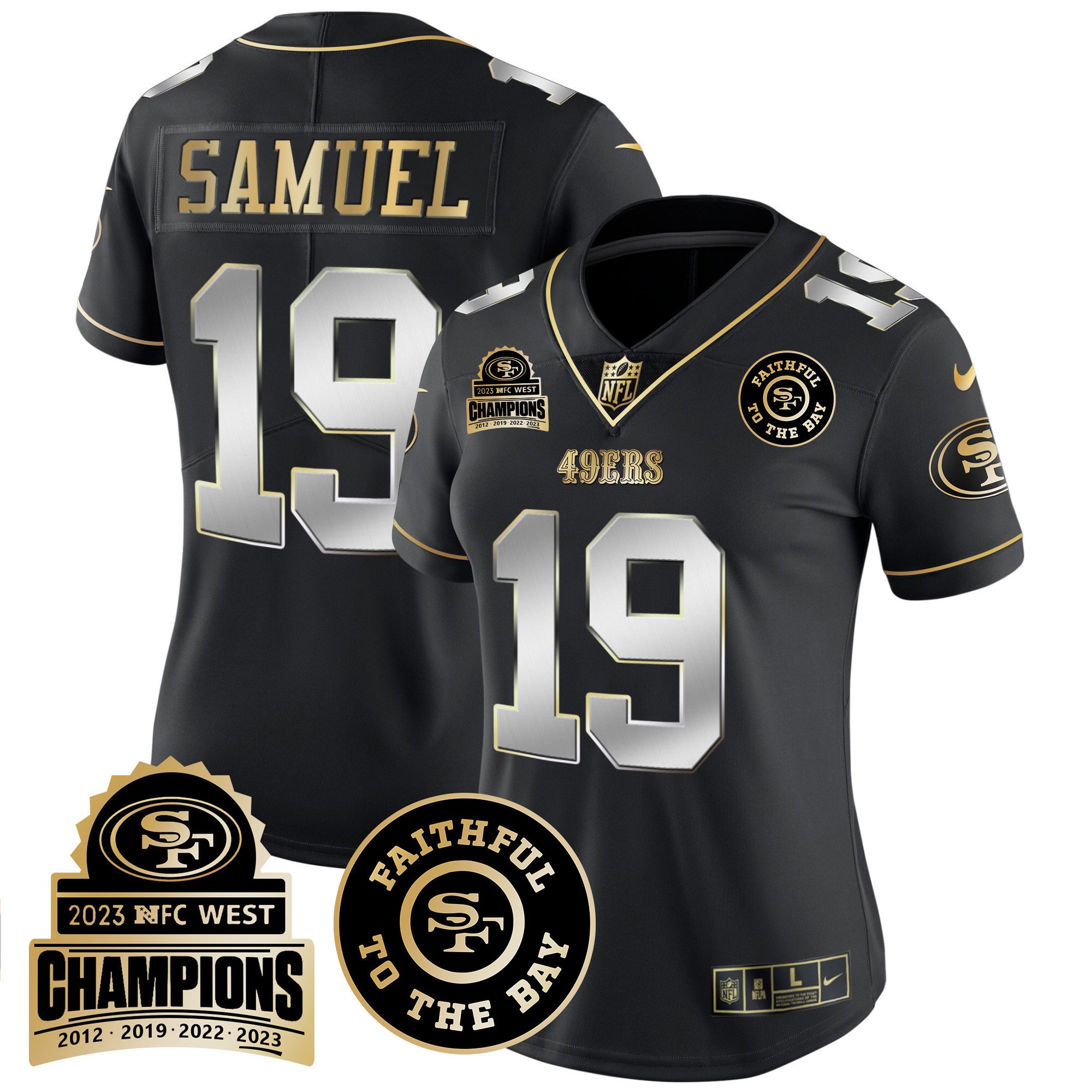 Women's Deebo Samuel San Francisco 49ers 2023 NFC West Champions Patch Vapor Black Limited Jersey V3 - All Stitched