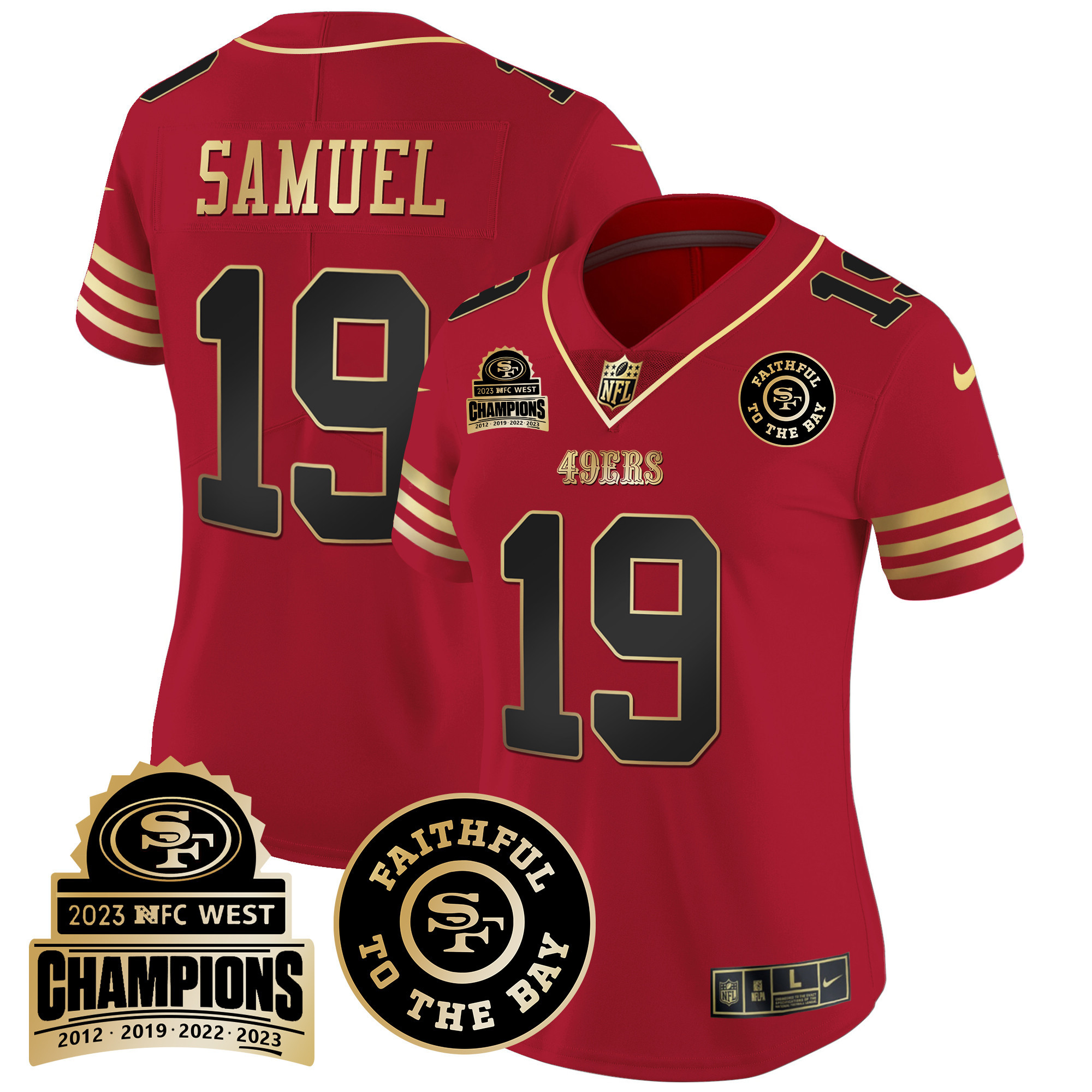 Women's Deebo Samuel San Francisco 49ers 2023 NFC West Champions Patch Vapor Black Scarlet Jersey V3 - All Stitched