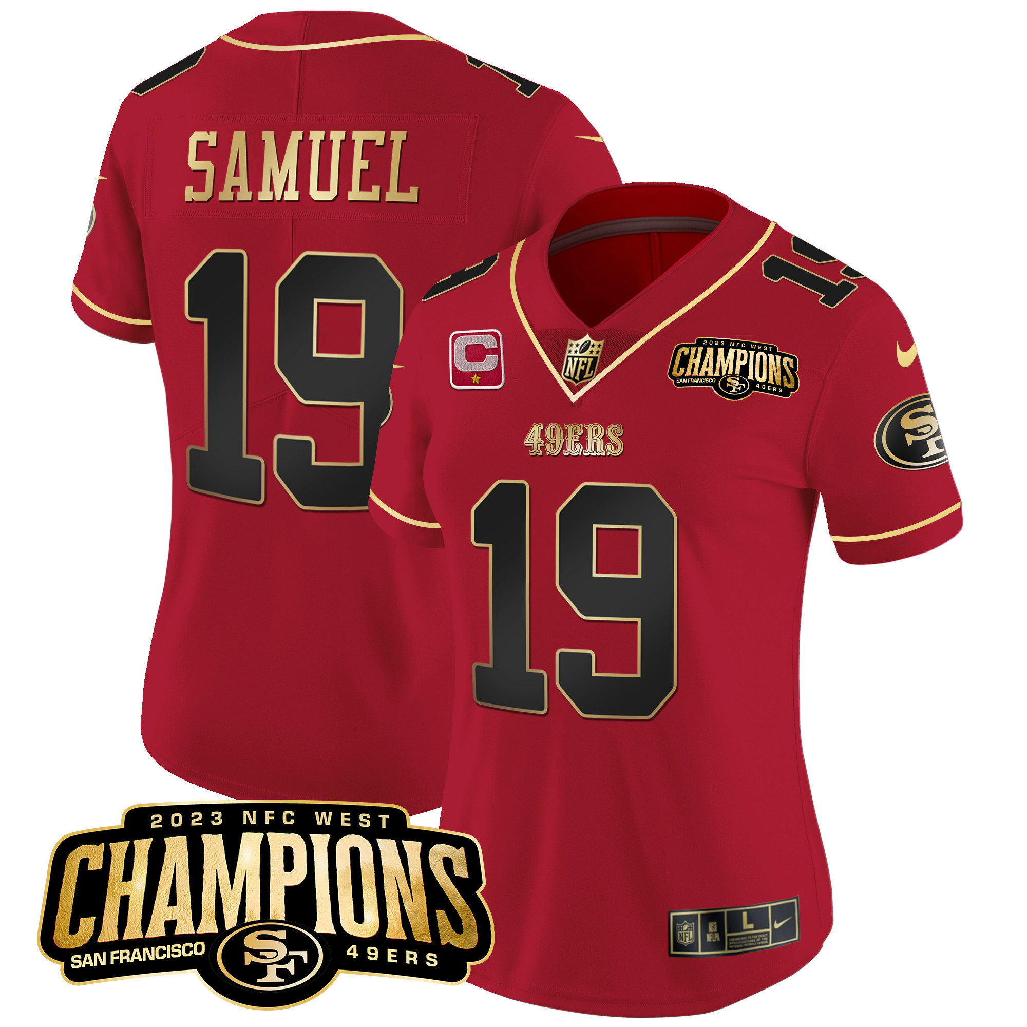 Women's Deebo Samuel San Francisco 49ers 2023 NFC West Champions Patch Vapor Scarlet Limited Jersey V2 - All Stitched