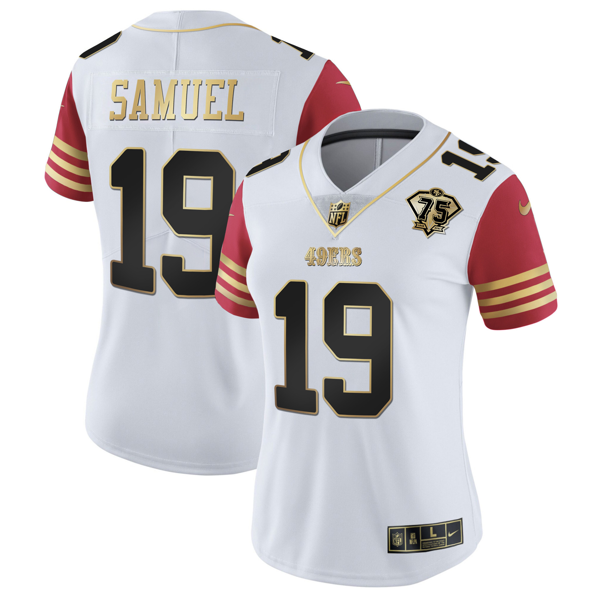Women's Deebo Samuel San Francisco 49ers 2023 Vapor Gold Limited Scarlet Sleeves Jersey - All Stitched