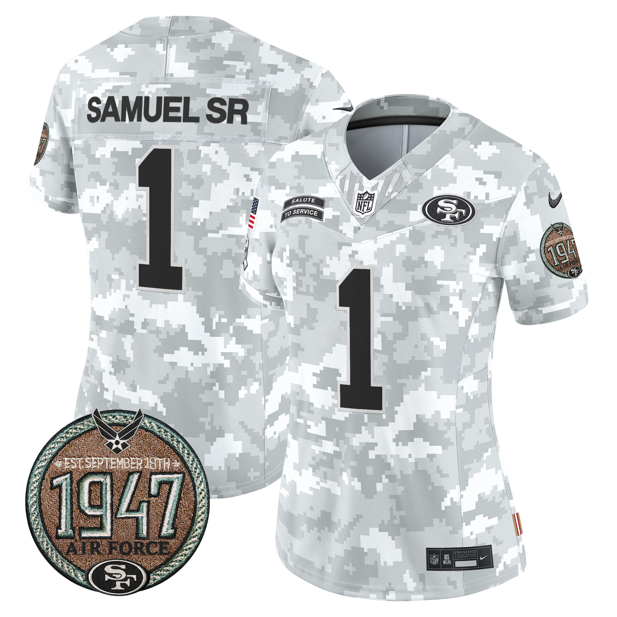 Women's Deebo Samuel San Francisco 49ers 2024 Salute to Service Establishment Year Patch Vapor Limited Air Force Jersey - All Stitched