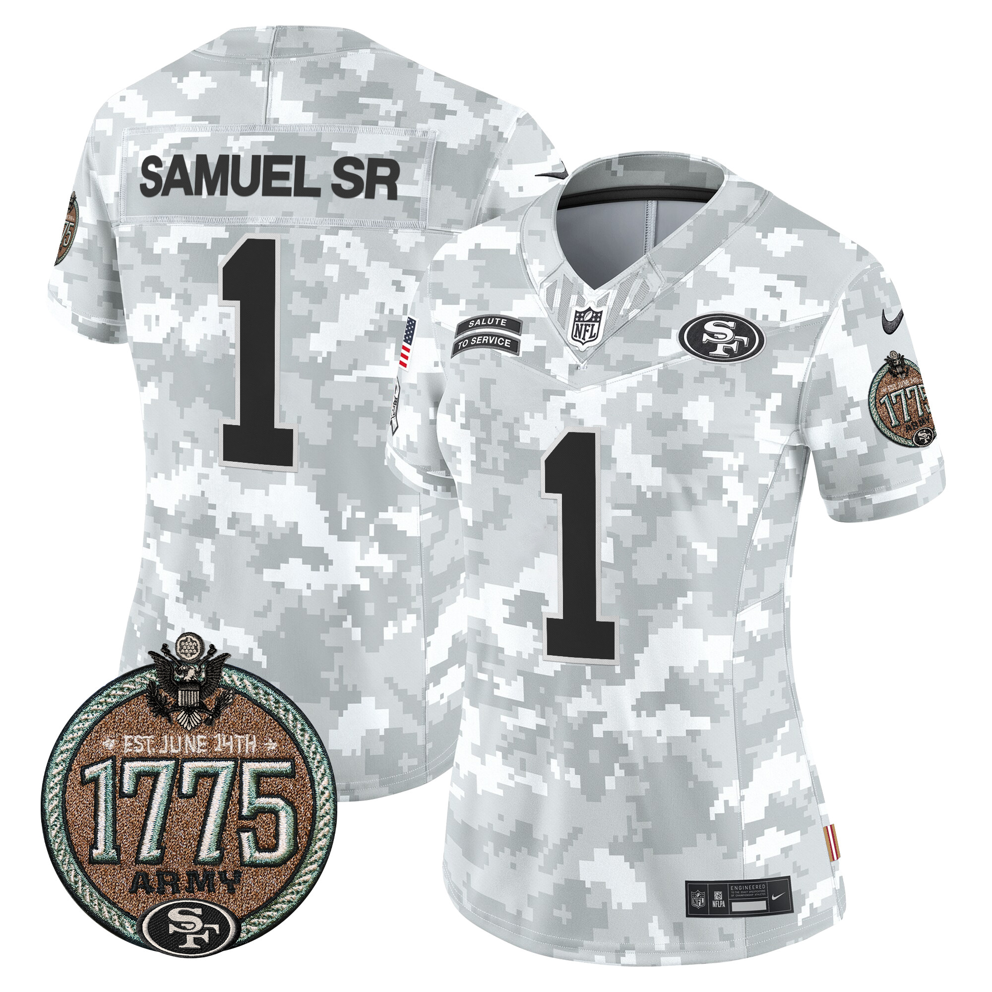 Women's Deebo Samuel San Francisco 49ers 2024 Salute to Service Establishment Year Patch Vapor Limited Army Jersey - All Stitched