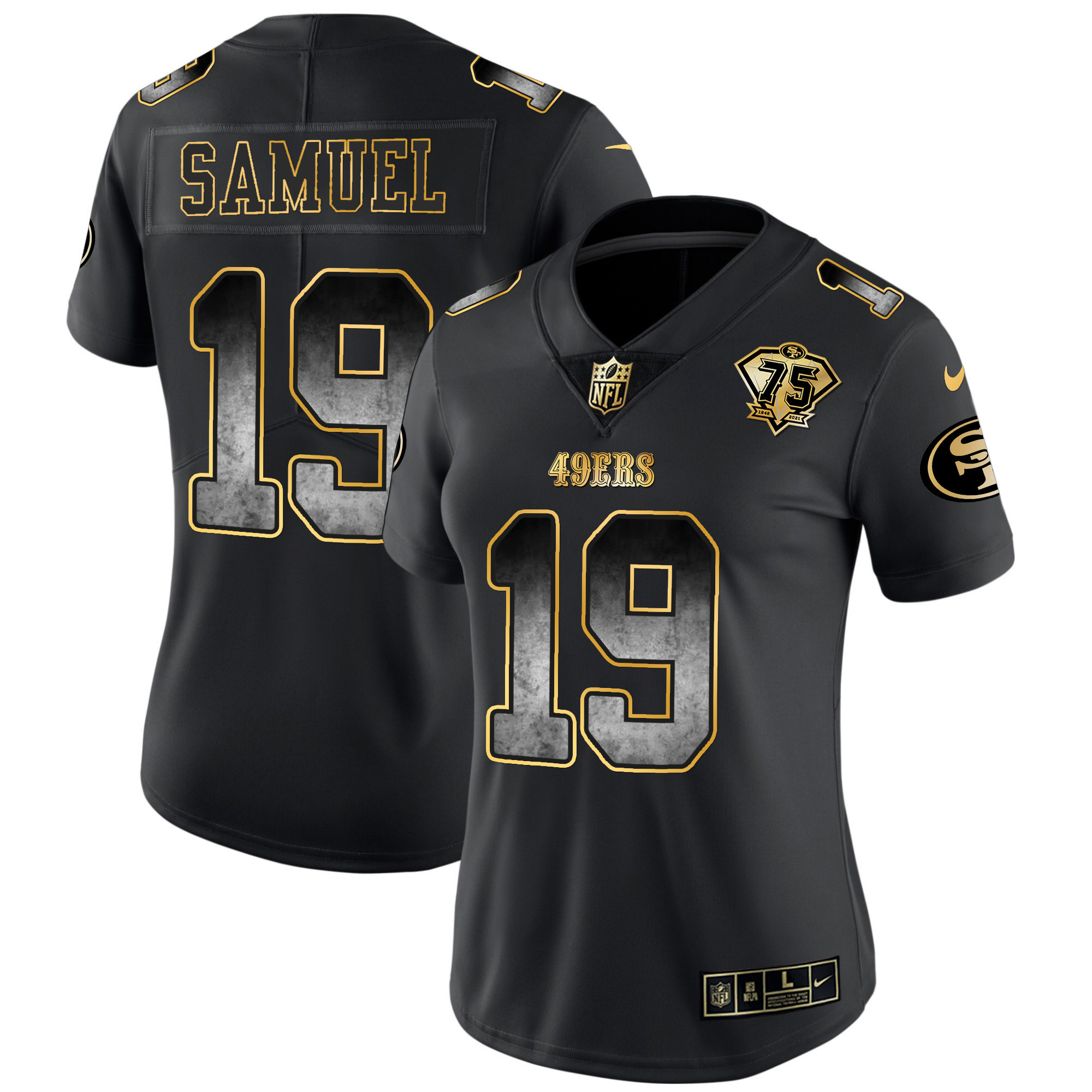 Women's Deebo Samuel San Francisco 49ers Arch Smoke Vapor Black Gold Jersey - All Stitched