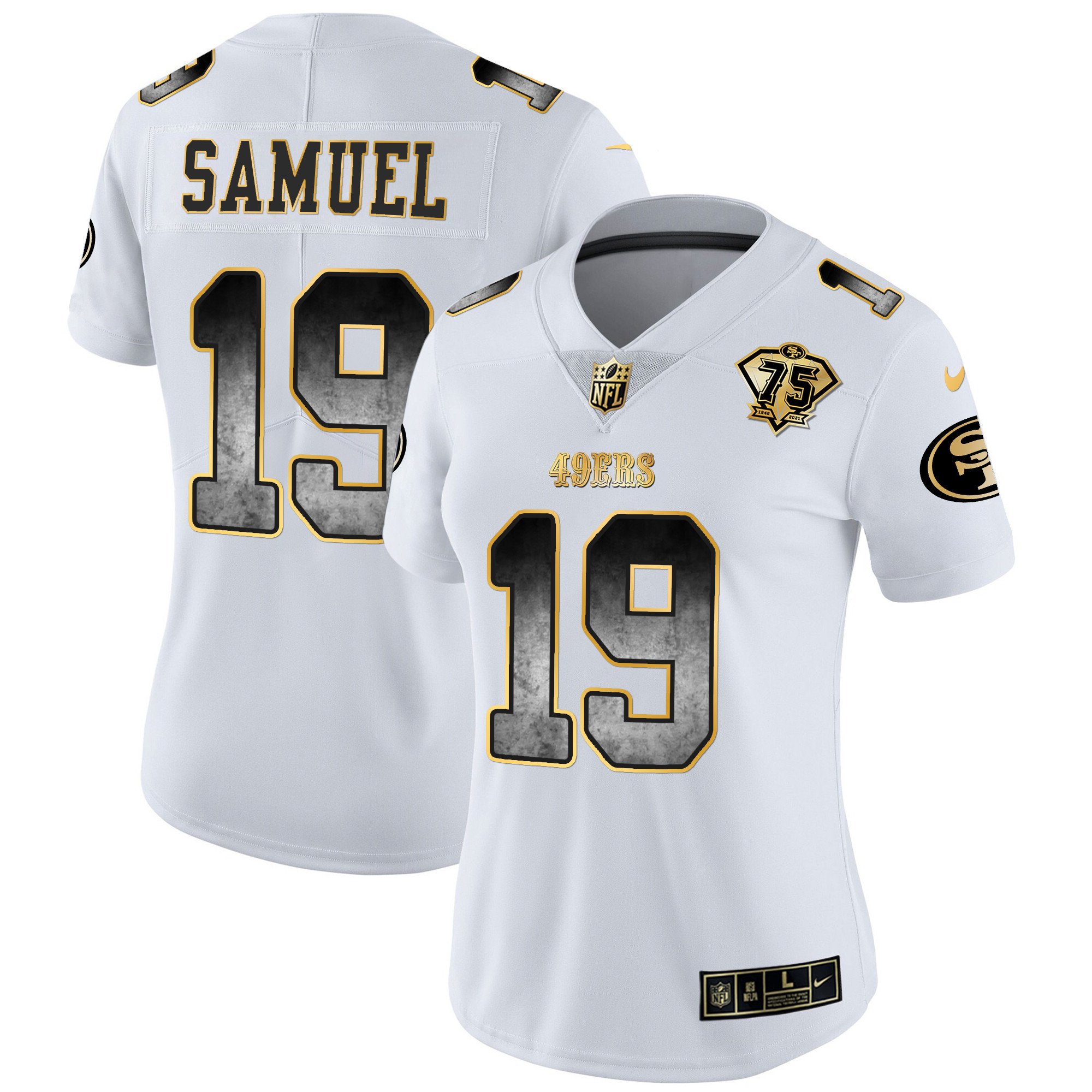 Women's Deebo Samuel San Francisco 49ers Arch Smoke Vapor White Gold Jersey - All Stitched