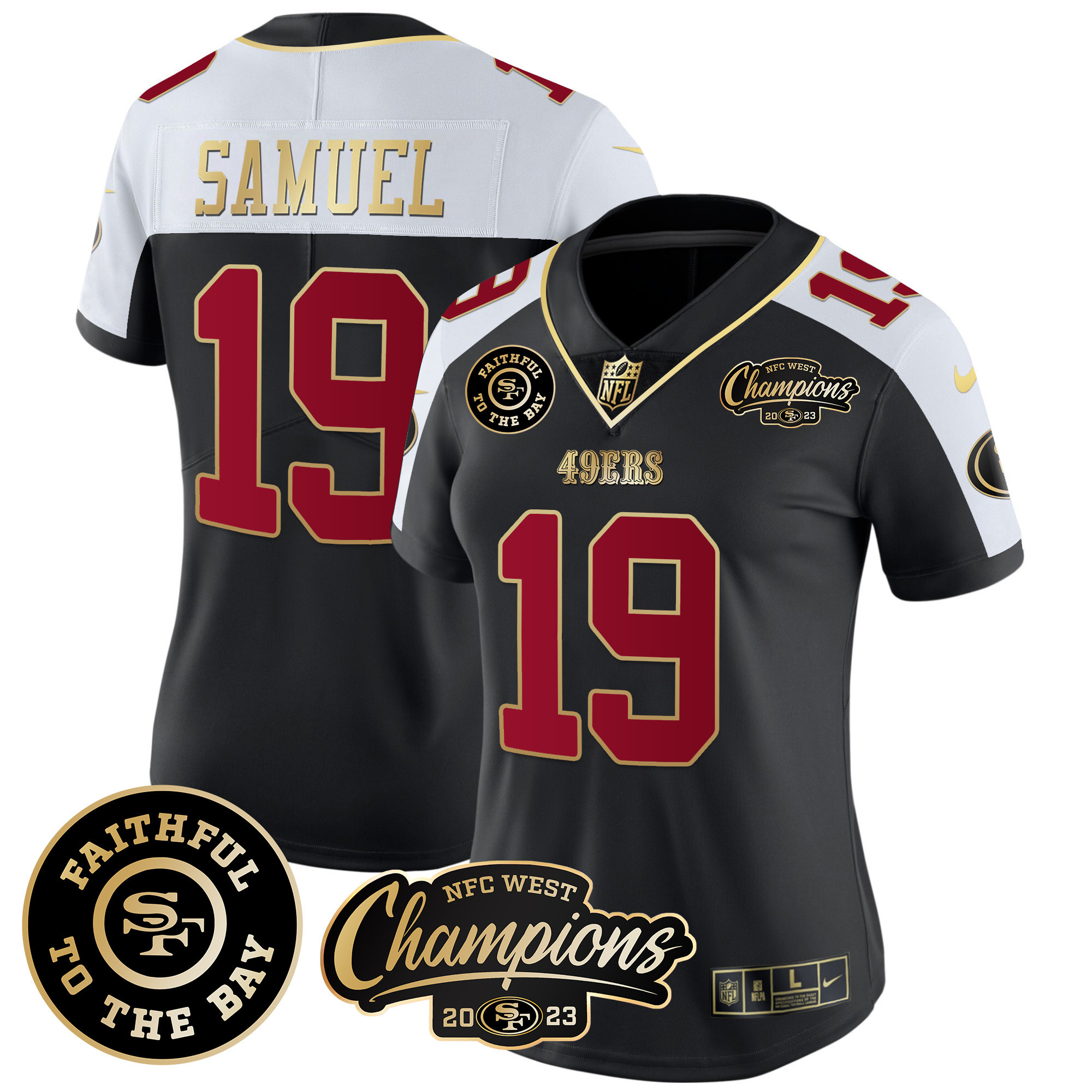 Women's Deebo Samuel San Francisco 49ers Faithful & 2023 NFC West Champions Patch Vapor Black Alternate Jersey - All Stitched