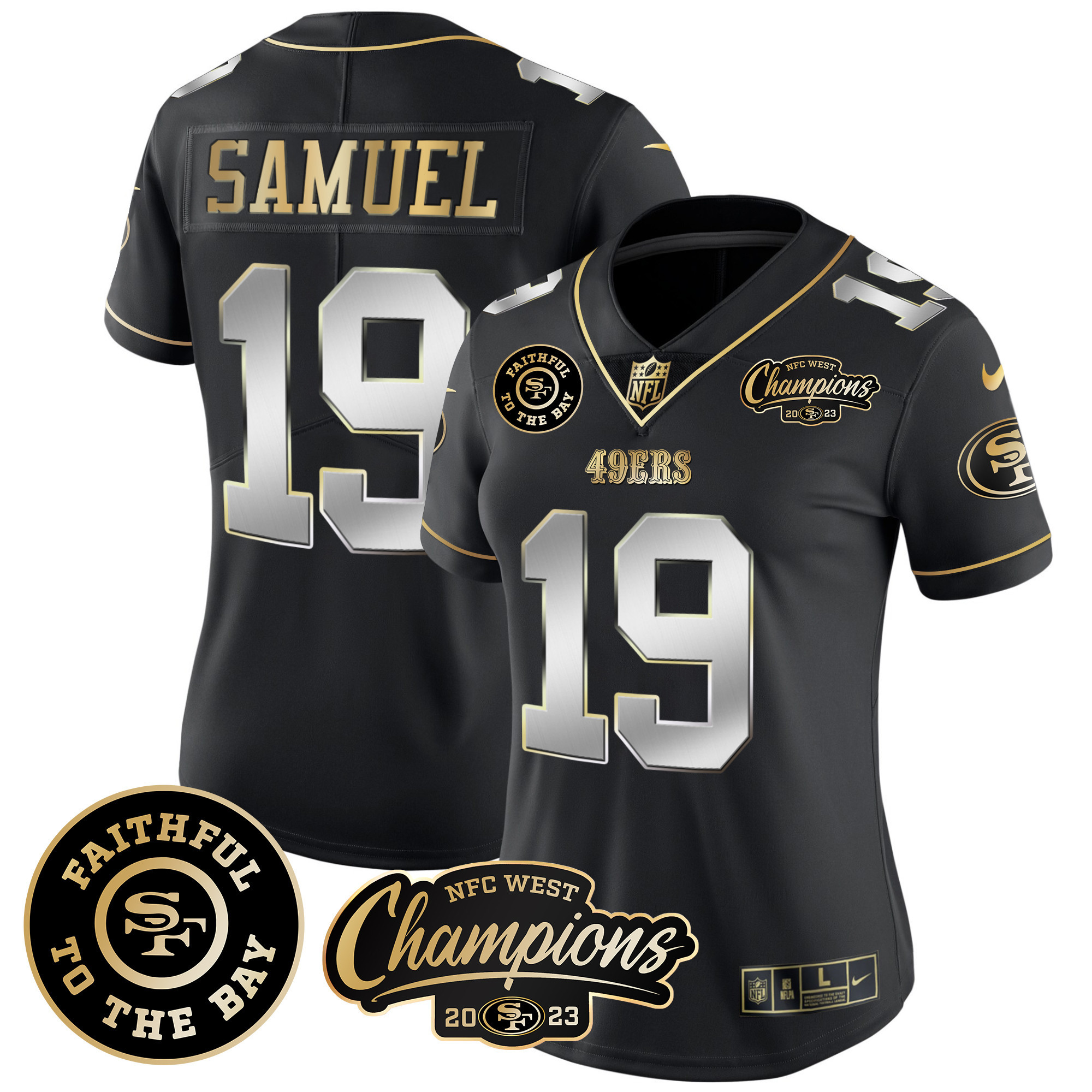 Women's Deebo Samuel San Francisco 49ers Faithful & 2023 NFC West Champions Patch Vapor Black Limited Jersey - All Stitched