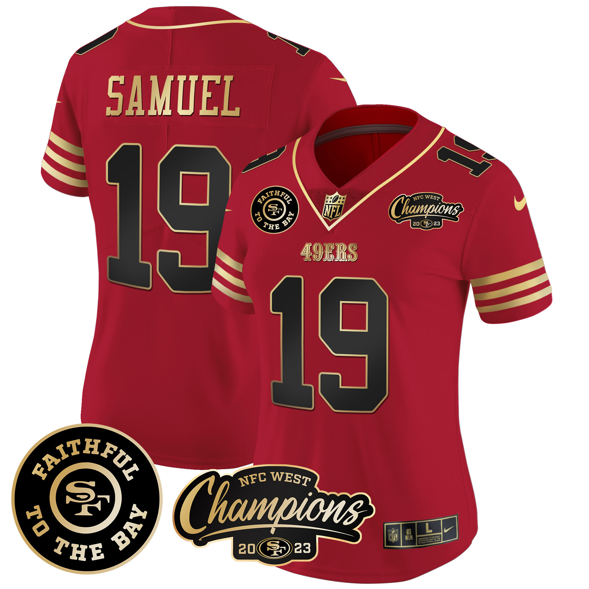 Women's Deebo Samuel San Francisco 49ers Faithful & 2023 NFC West Champions Patch Vapor Black Scarlet Jersey - All Stitched