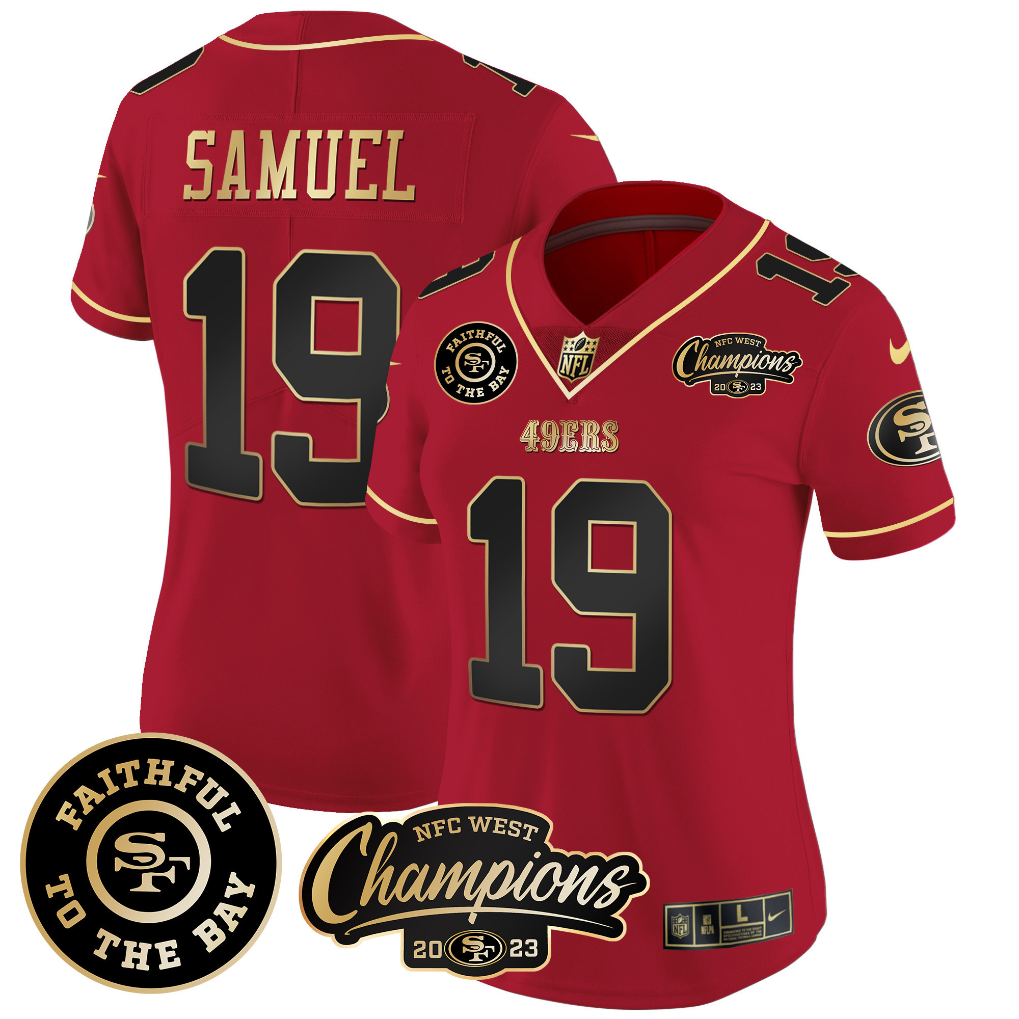 Women's Deebo Samuel San Francisco 49ers Faithful & 2023 NFC West Champions Patch Vapor Scarlet Limited Jersey - All Stitched