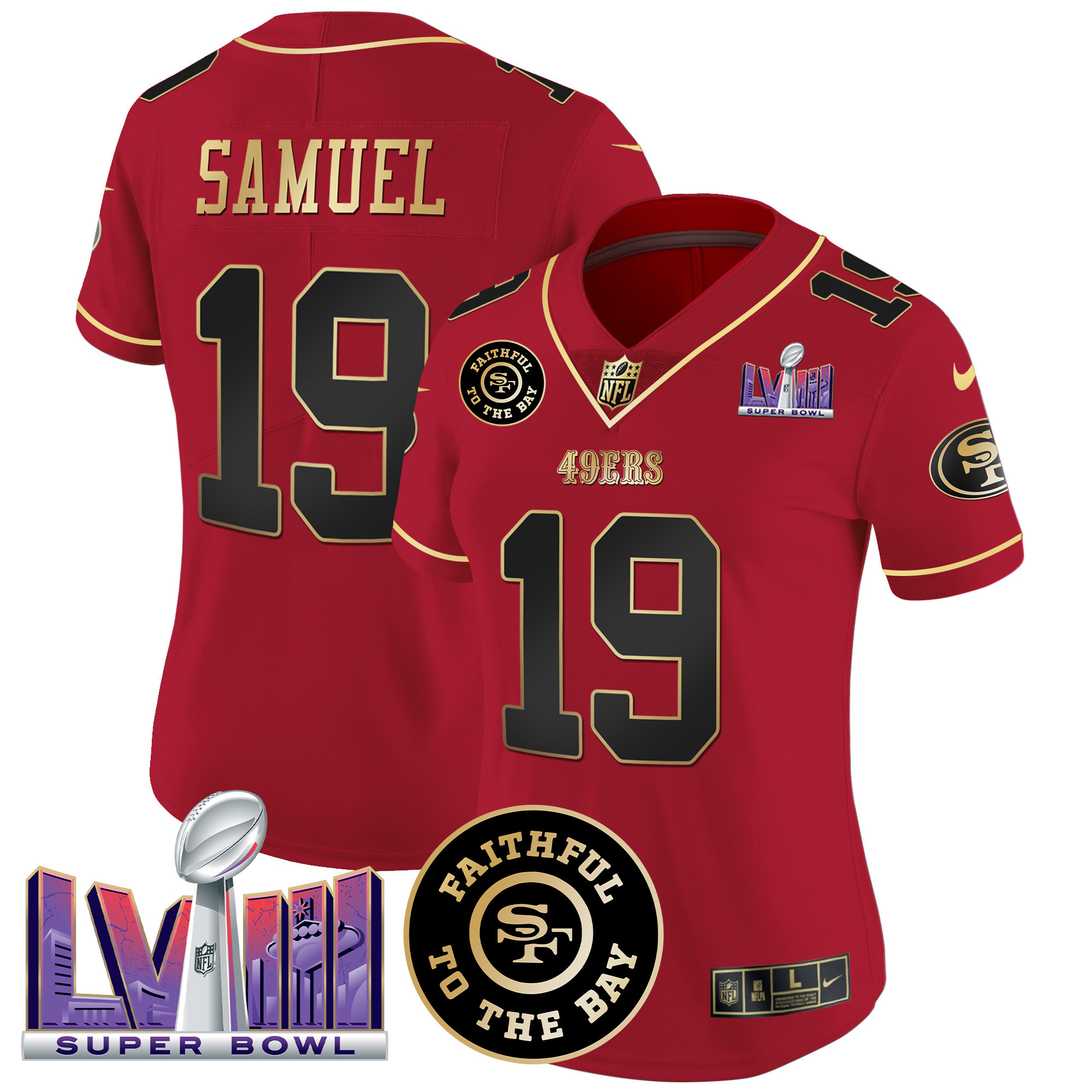 Women's Deebo Samuel San Francisco 49ers Faithful & Super Bowl LVIII Patch Vapor Scarlet Limited Jersey - All Stitched