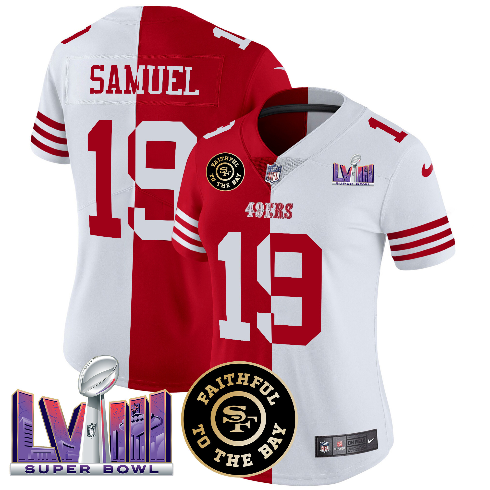Women's Deebo Samuel San Francisco 49ers Faithful & Super Bowl LVIII Patch Vapor Split Jersey V2 - All Stitched