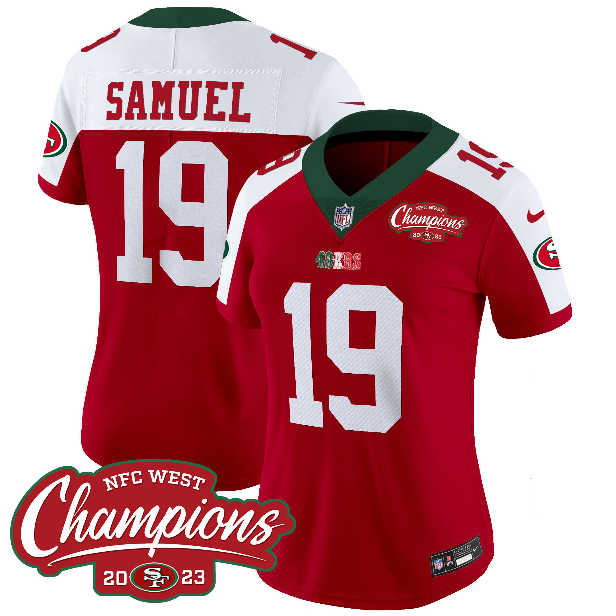 Women's Deebo Samuel San Francisco 49ers Mexico 2023 NFC West Champions Patch Vapor Red Alternate Jersey - All Stitched