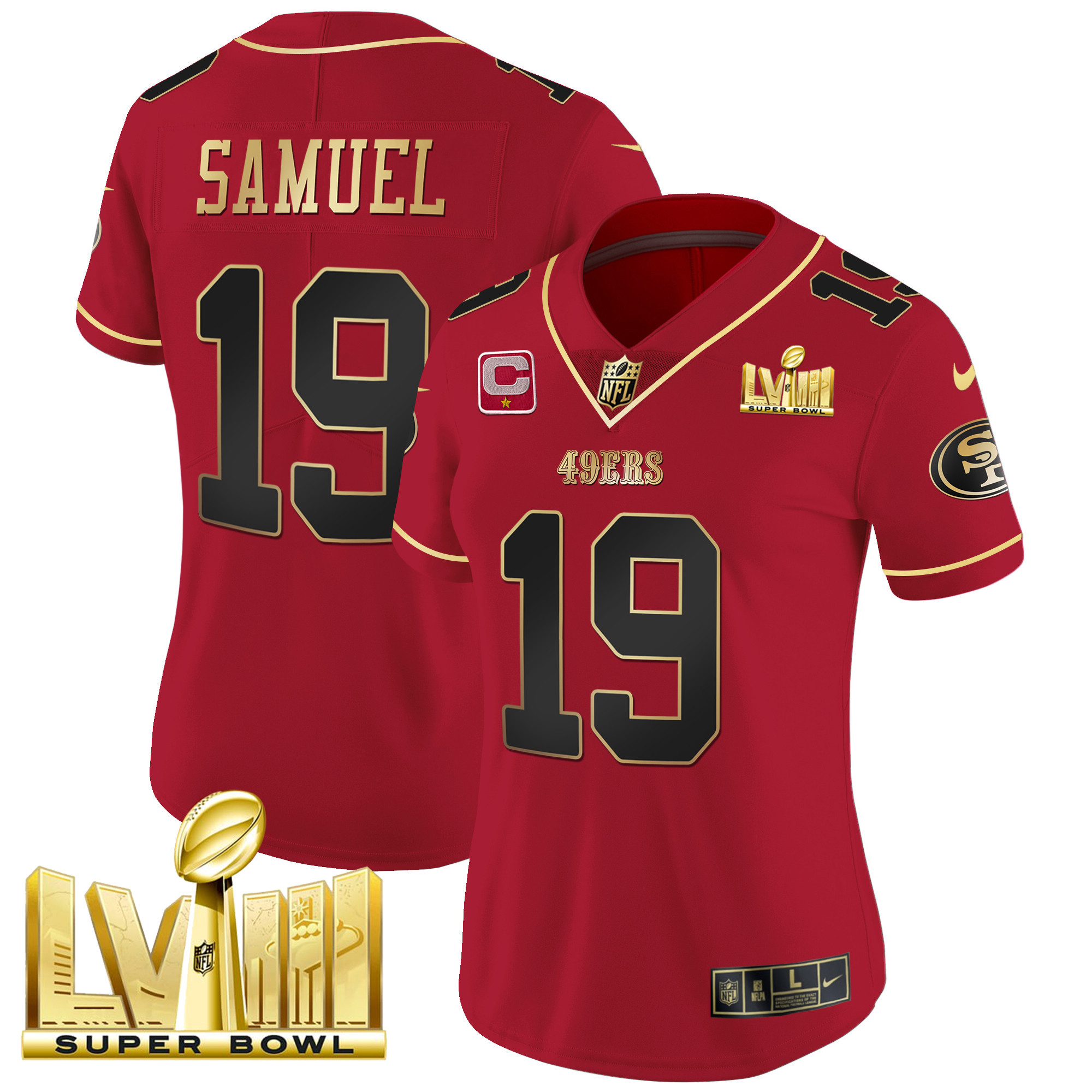 Women's Deebo Samuel San Francisco 49ers Super Bowl LVIII Gold Patch Vapor Scarlet Limited Jersey - All Stitched