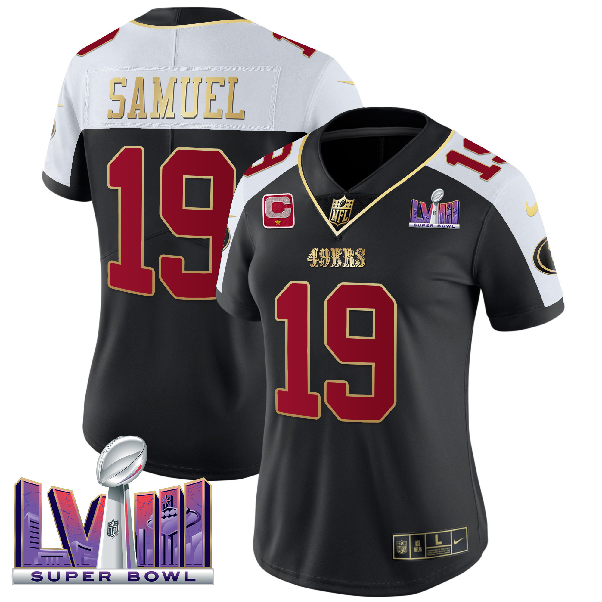 Women's Deebo Samuel San Francisco 49ers Super Bowl LVIII Patch Vapor Black Alternate Jersey - All Stitched