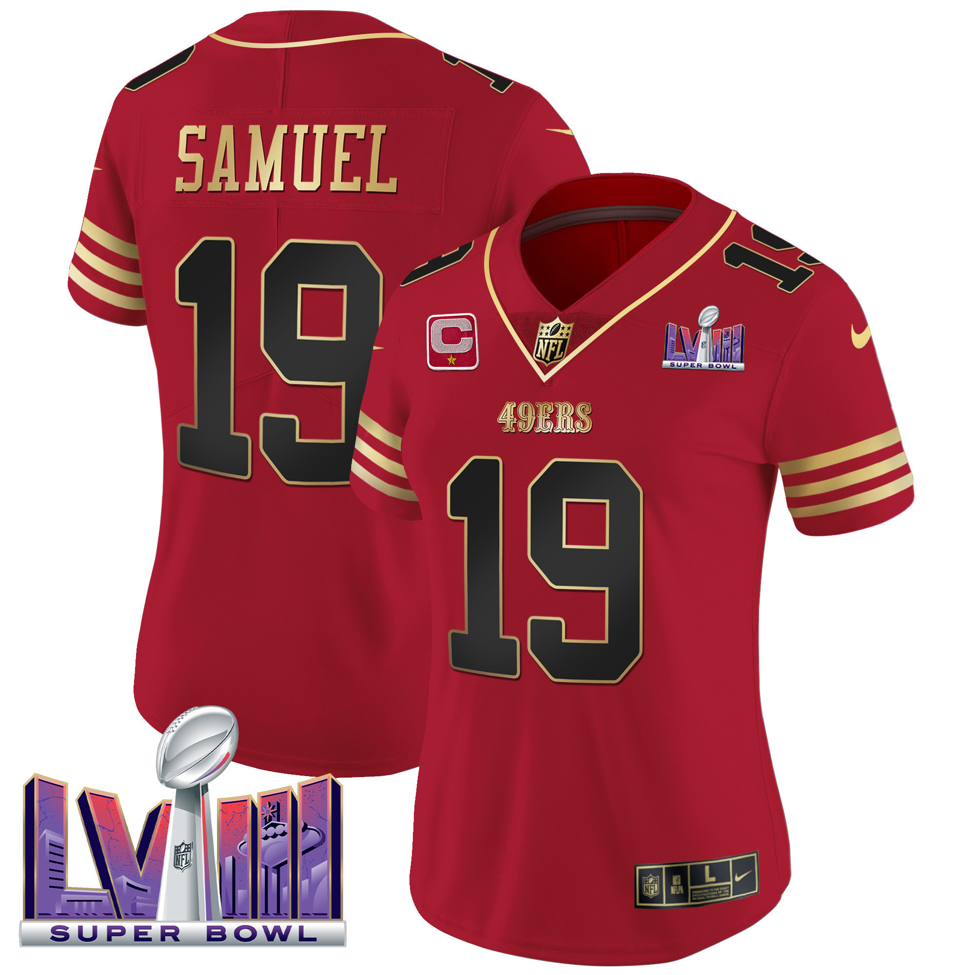 Women's Deebo Samuel San Francisco 49ers Super Bowl LVIII Patch Vapor Black Scarlet Jersey - All Stitched
