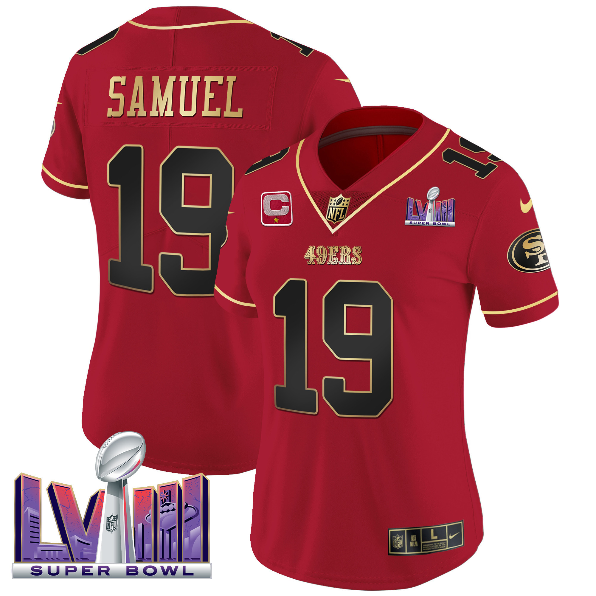 Women's Deebo Samuel San Francisco 49ers Super Bowl LVIII Patch Vapor Scarlet Limited Jersey - All Stitched