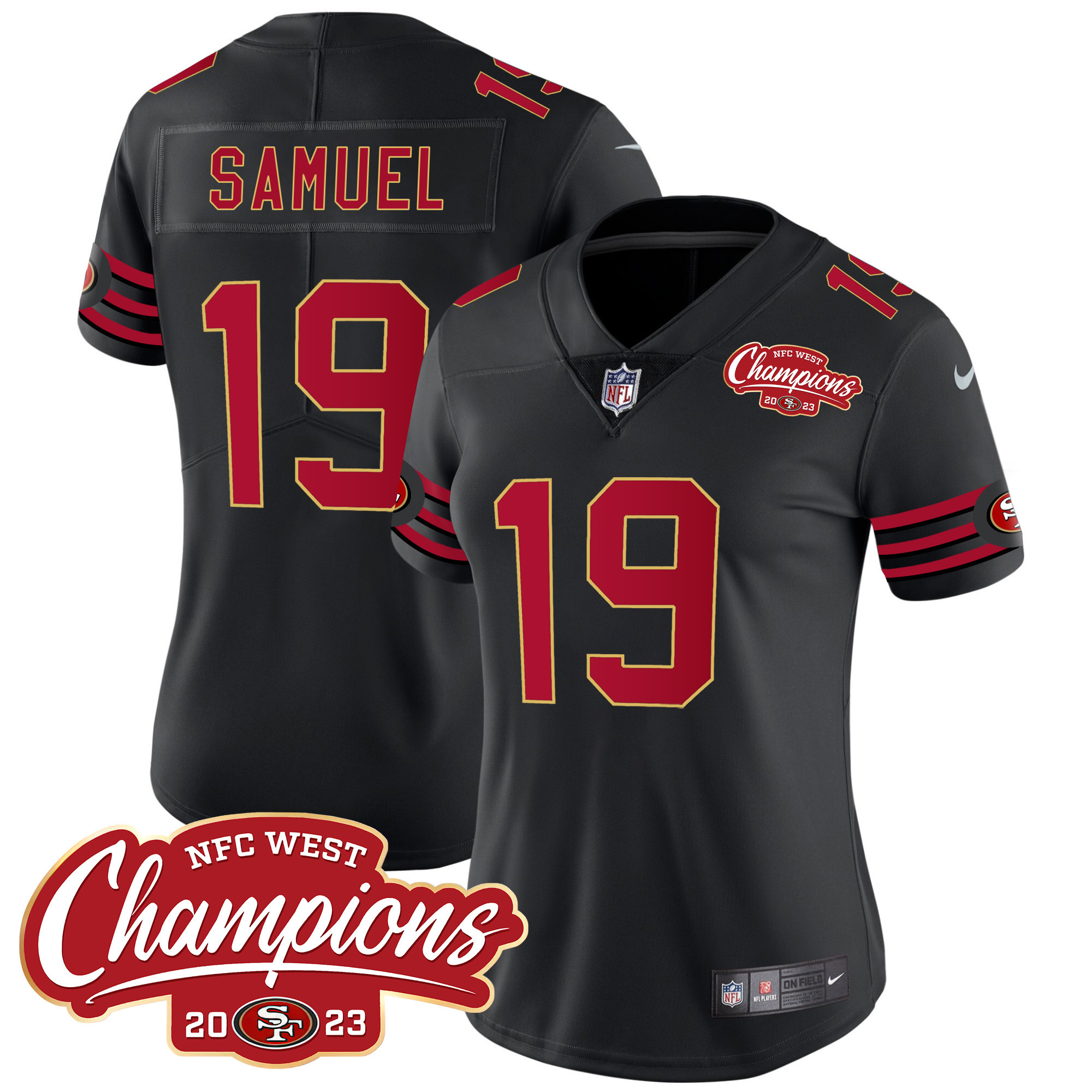 Women's Deebo Samuel San Francisco 49ers Throwback NFC West Champions Patch Vapor Black Jersey - All Stitched