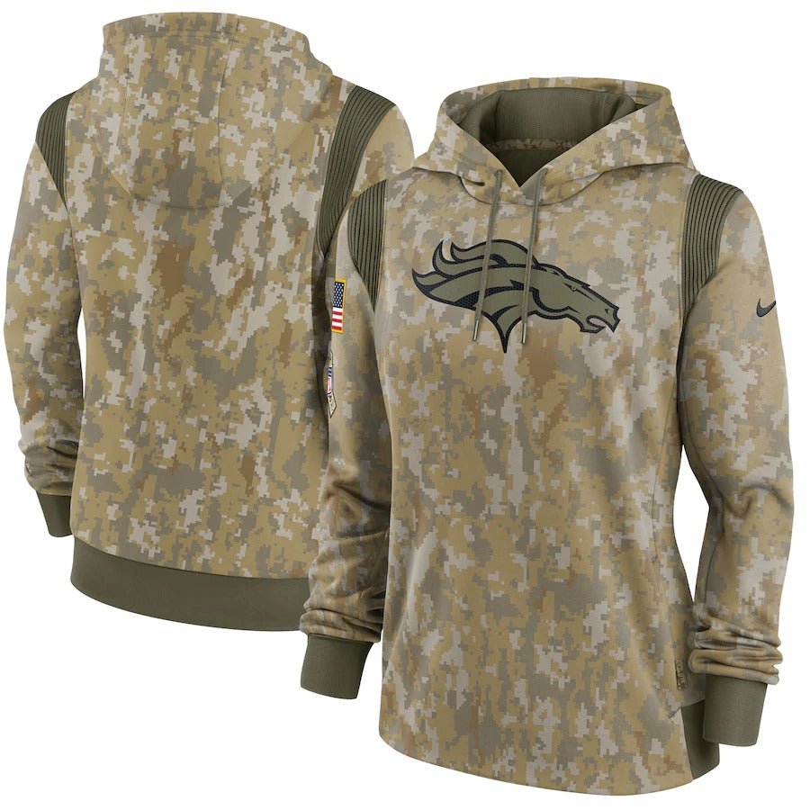 Women’s Denver Broncos Nike Olive 2021 Salute To Service Therma Performance Pullover Hoodie