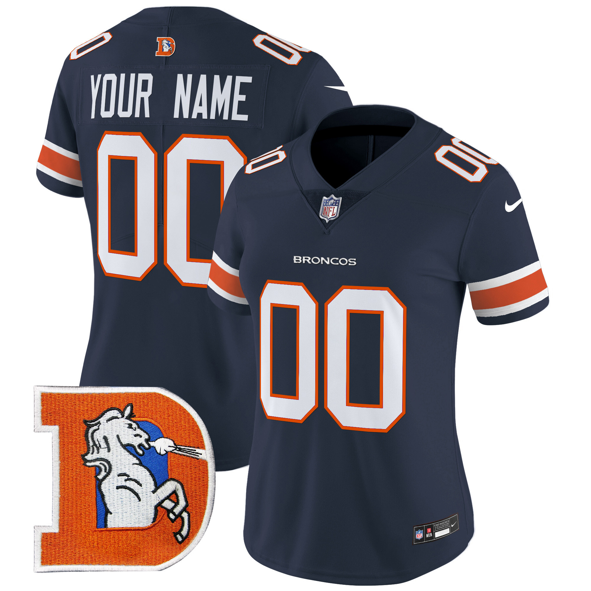 Women's Denver Broncos Throwback Vapor Limited Custom Navy Jersey - All Stitched