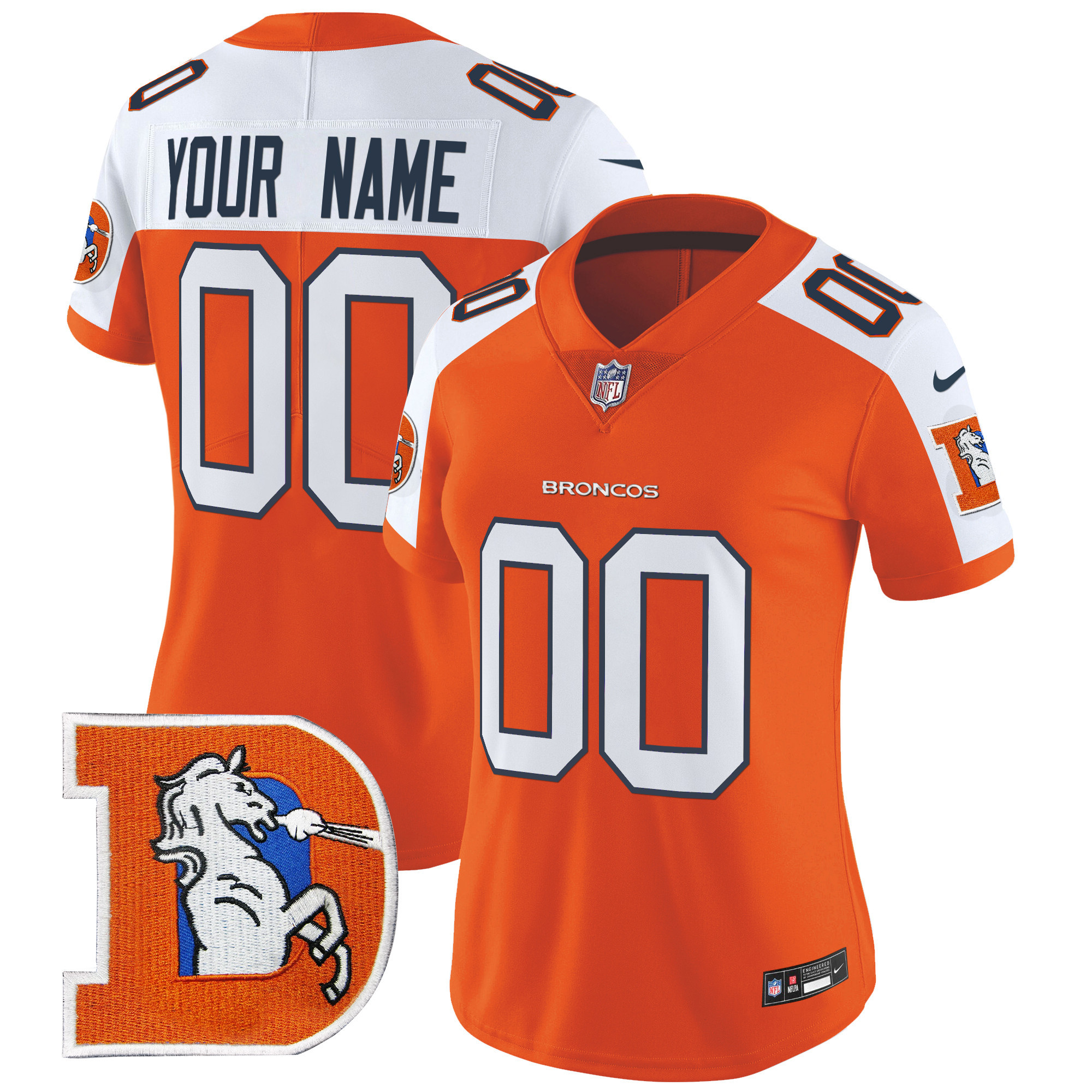 Women's Denver Broncos Throwback Vapor Limited Custom Orange Alternate Jersey - All Stitched