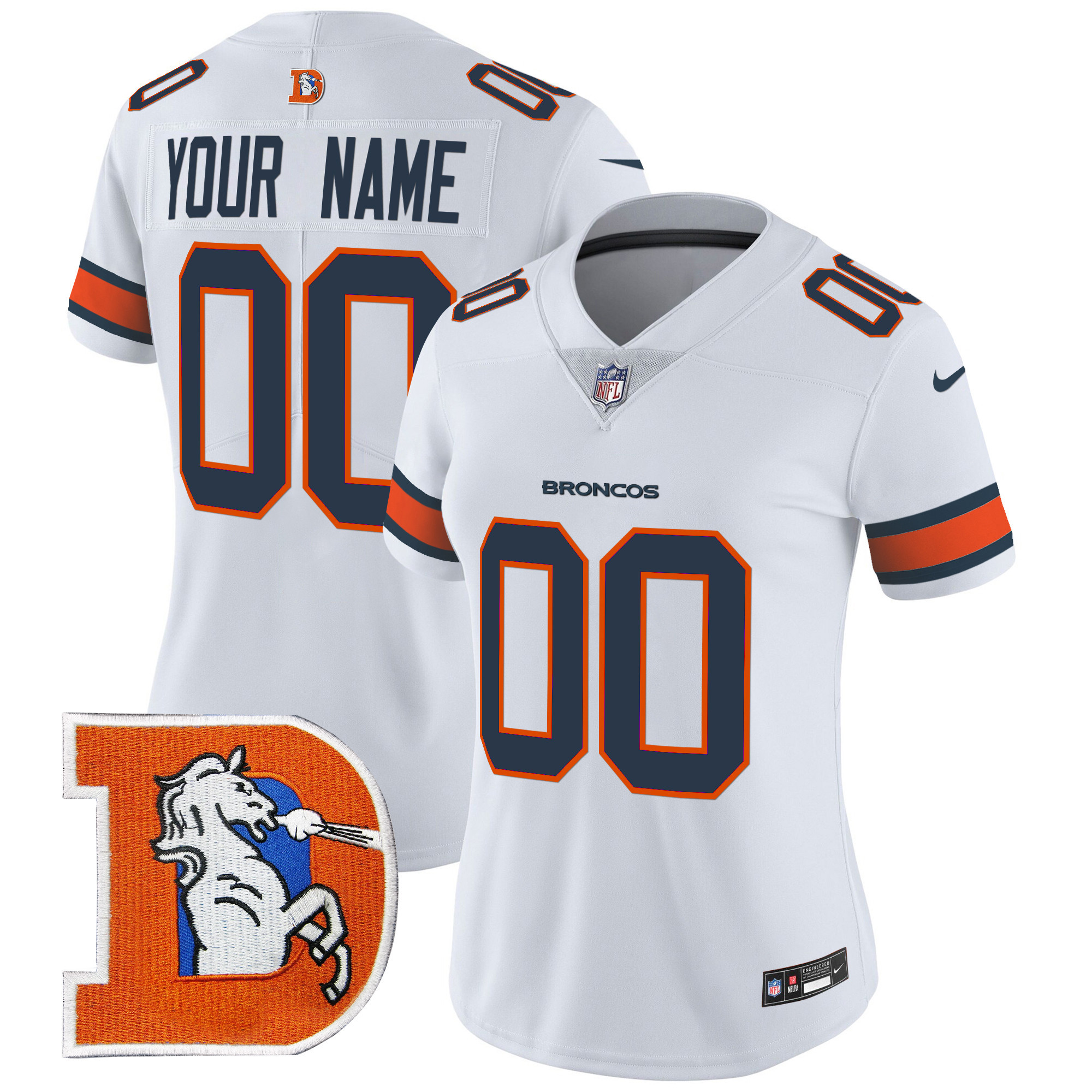Women's Denver Broncos Throwback Vapor Limited Custom White Jersey - All Stitched