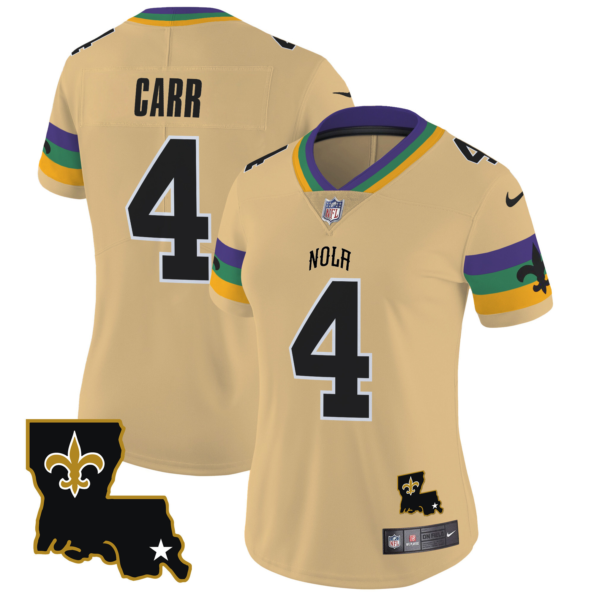 Women's Derek Carr New Orleans Saints 2024 New Orleans City Vapor Limited Gold Jersey - All Stitched
