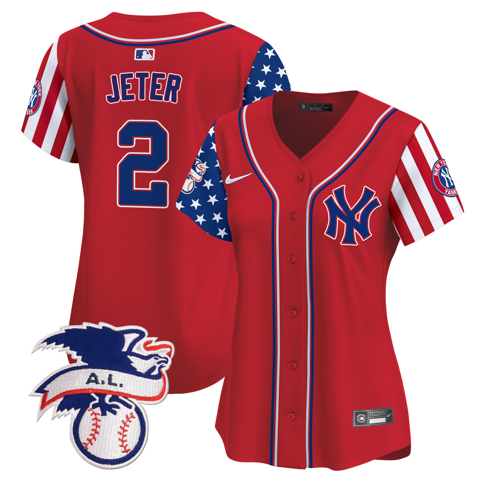 Women's Derek Jeter New York Yankees 2024 Fourth of July Vapor Premier Limited Red Jersey V5 - All Stitched