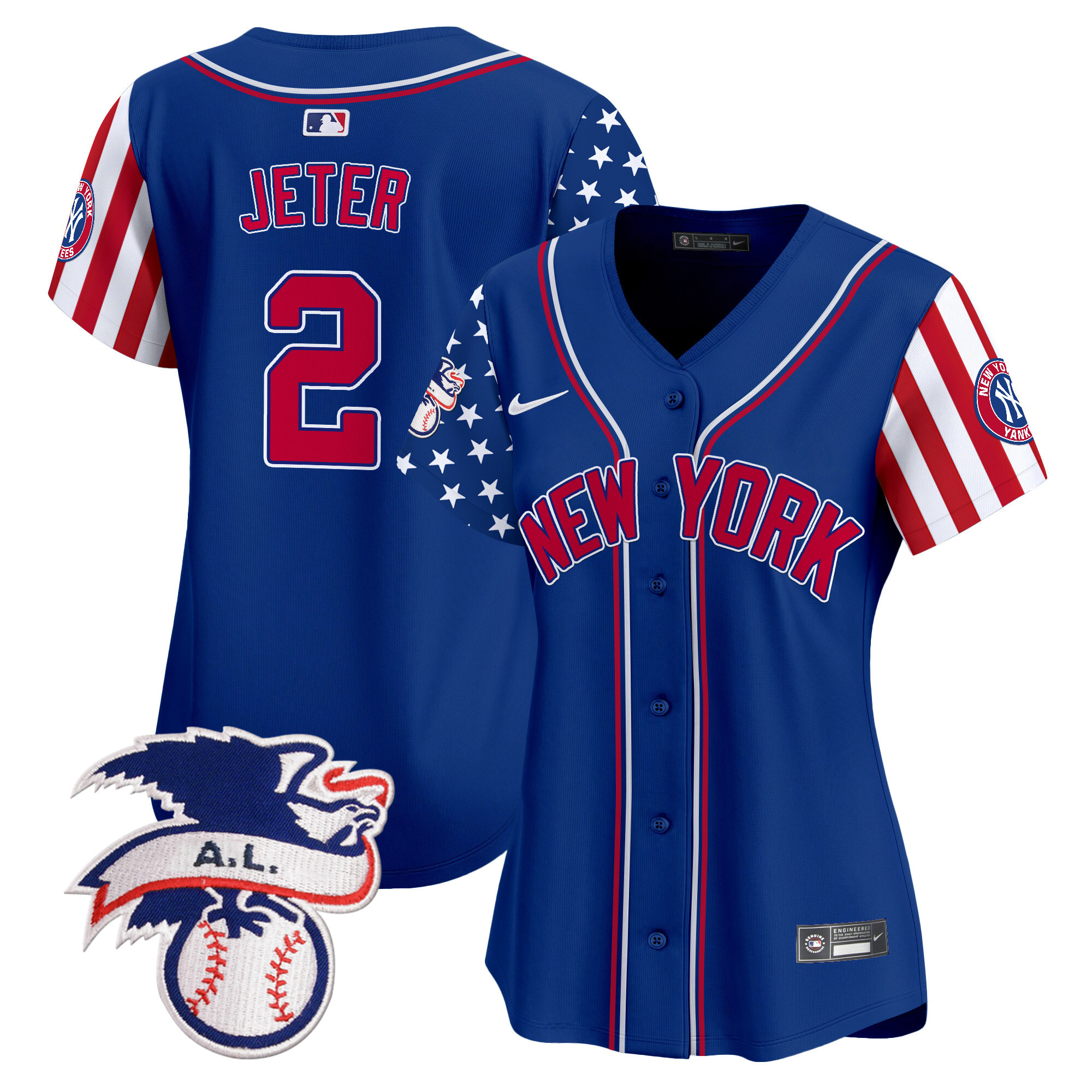 Women's Derek Jeter New York Yankees 2024 Fourth of July Vapor Premier Limited Royal Jersey V6 - All Stitched